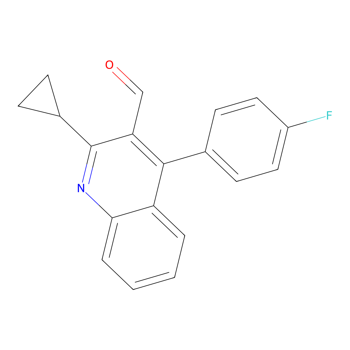 2-Cyclopropyl-4-(4-fluorophenyl)-3-quinolinecarboxaldehyde molecular structure, CAS 121660-37-5