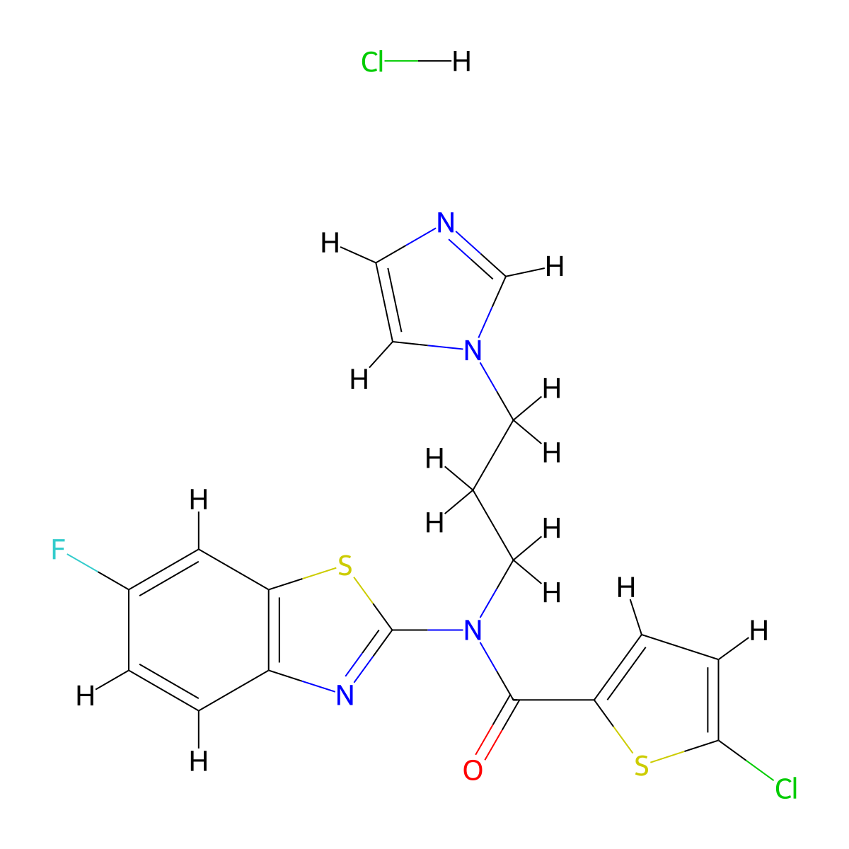 N-(3-(1H-imidazol-1-yl)propyl)-5-chloro-N-(6-fluorobenzo[d]thiazol-2-yl)thiophene-2-carboxamide hydrochloride molecular structure, CAS 1216603-56-3