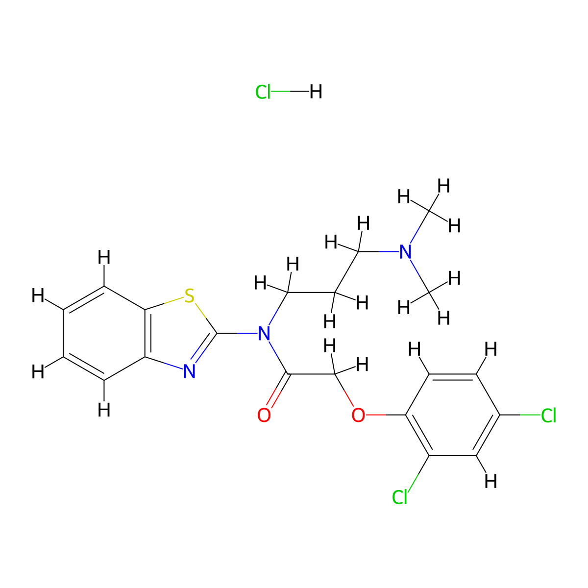 N-(benzo[d]thiazol-2-yl)-2-(2,4-dichlorophenoxy)-N-(3-(dimethylamino)propyl)acetamide hydrochloride molecular structure, CAS 1216610-97-7