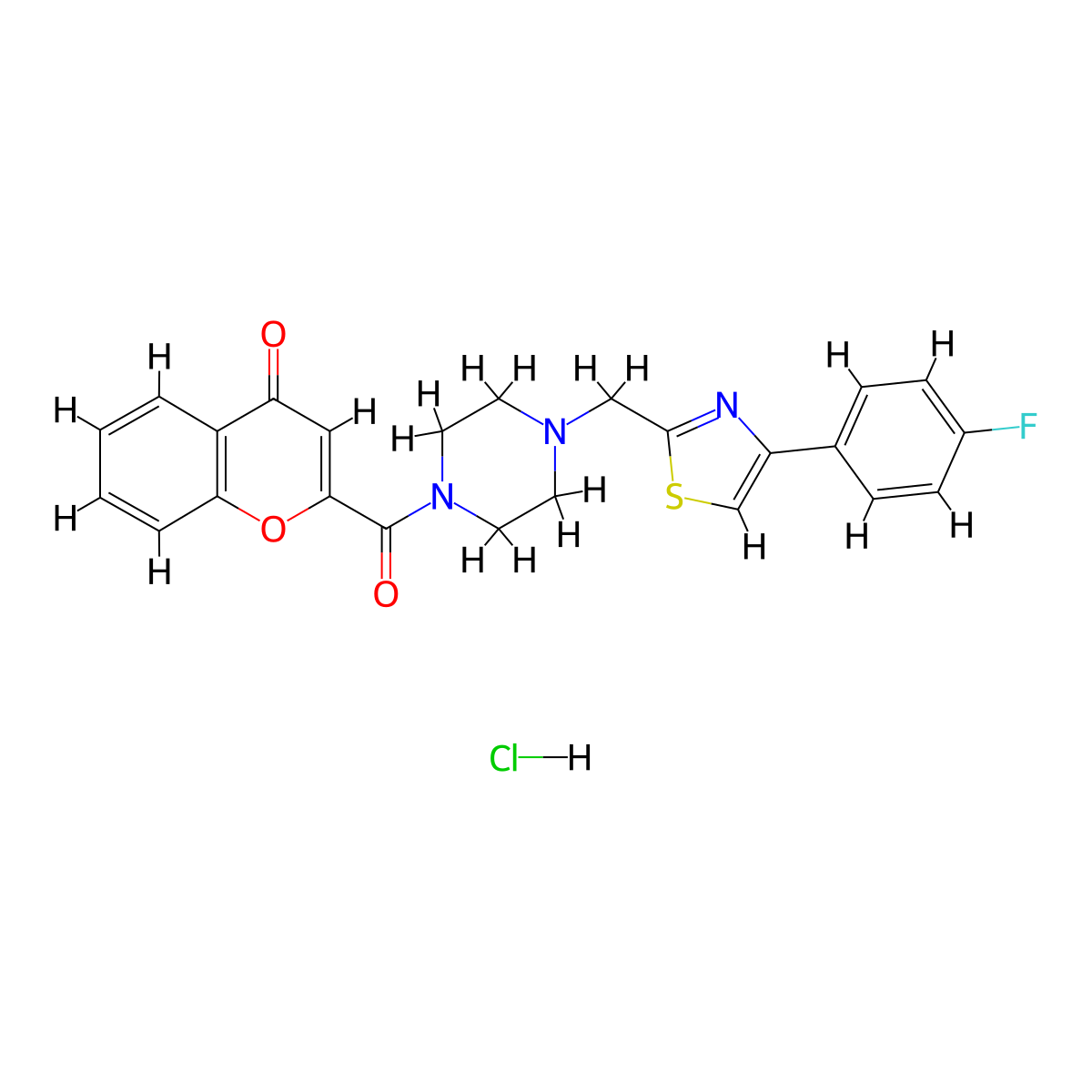 2-(4-((4-(4-fluorophenyl)thiazol-2-yl)methyl)piperazine-1-carbonyl)-4H-chromen-4-one hydrochloride molecular structure, CAS 1216613-09-0