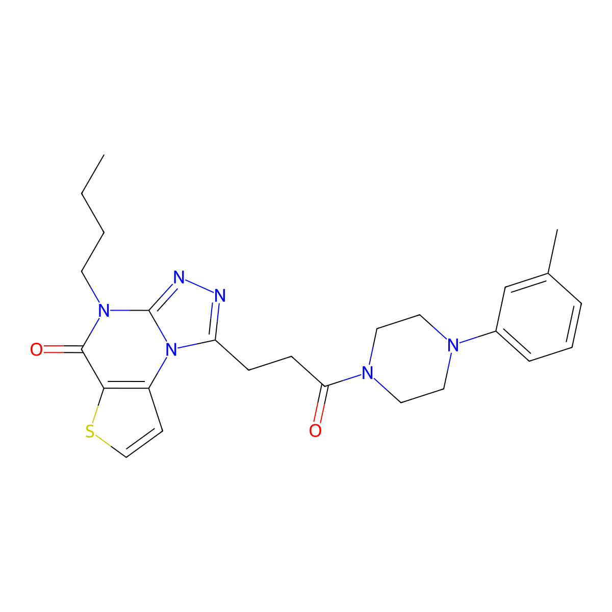 4-butyl-1-(3-oxo-3-(4-(m-tolyl)piperazin-1-yl)propyl)thieno[2,3-e][1,2,4]triazolo[4,3-a]pyrimidin-5(4H)-one molecular structure, CAS 1216613-77-2