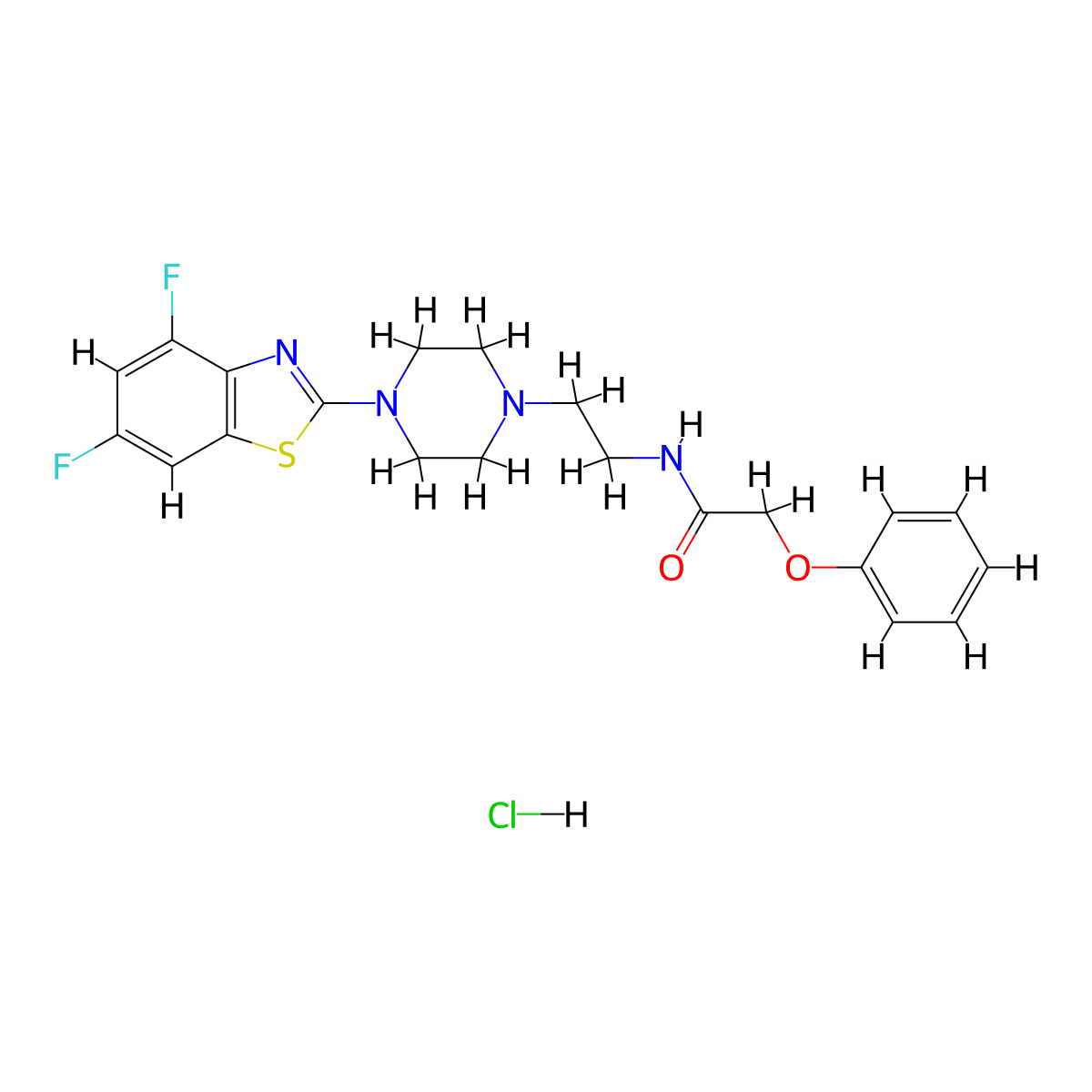N-(2-(4-(4,6-difluorobenzo[d]thiazol-2-yl)piperazin-1-yl)ethyl)-2-phenoxyacetamide hydrochloride molecular structure, CAS 1216615-46-1