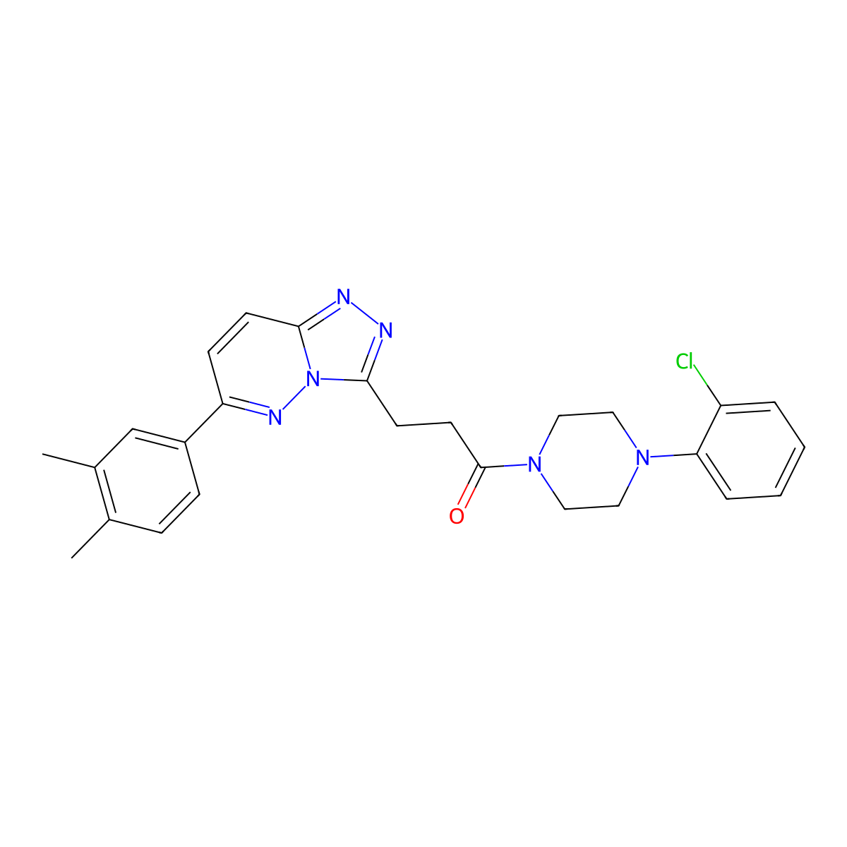 1-[4-(2-Chlorophenyl)piperazin-1-yl]-3-[6-(3,4-dimethylphenyl)-[1,2,4]triazolo[4,3-b]pyridazin-3-yl]propan-1-one molecular structure, CAS 1216615-49-4