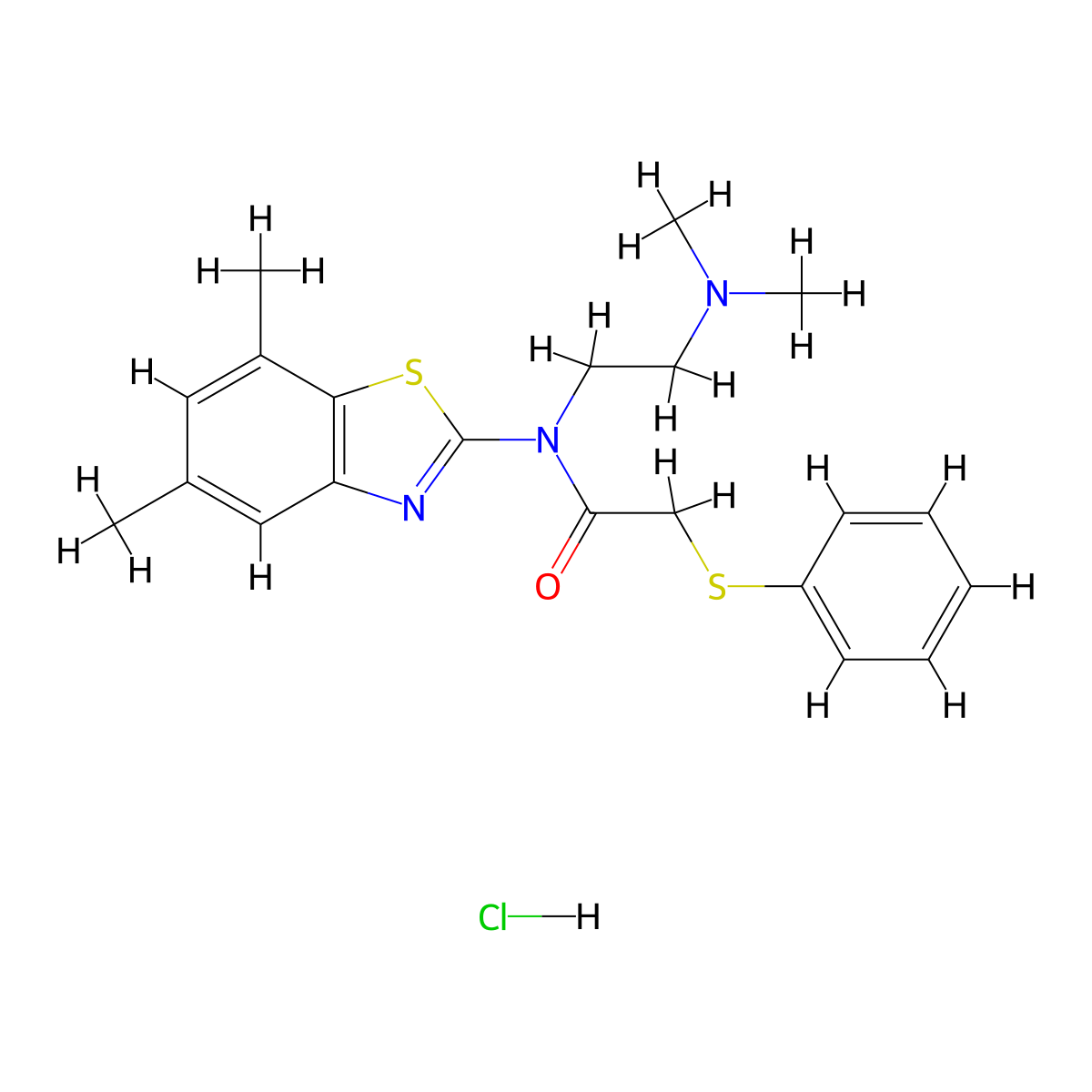 N-(2-(dimethylamino)ethyl)-N-(5,7-dimethylbenzo[d]thiazol-2-yl)-2-(phenylthio)acetamide hydrochloride molecular structure, CAS 1216616-05-5