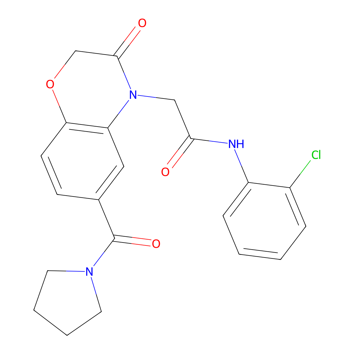 N-(2-chlorophenyl)-2-[3-oxo-6-(pyrrolidin-1-ylcarbonyl)-2,3-dihydro-4H-1,4-benzoxazin-4-yl]acetamide molecular structure, CAS 1216616-32-8