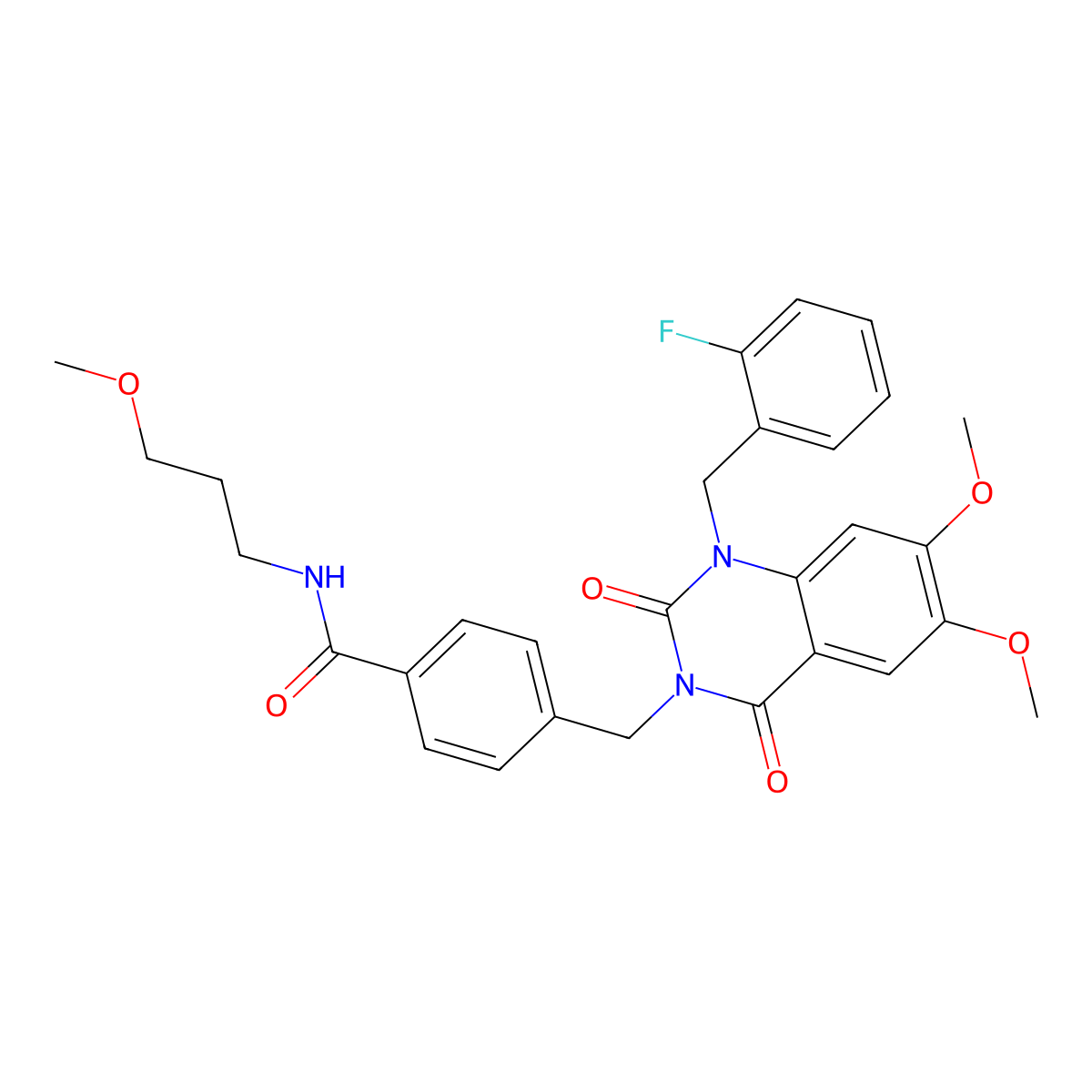 4-((1-(2-fluorobenzyl)-6,7-dimethoxy-2,4-dioxo-1,2-dihydroquinazolin-3(4H)-yl)methyl)-N-(3-methoxypropyl)benzamide molecular structure, CAS 1216616-61-3