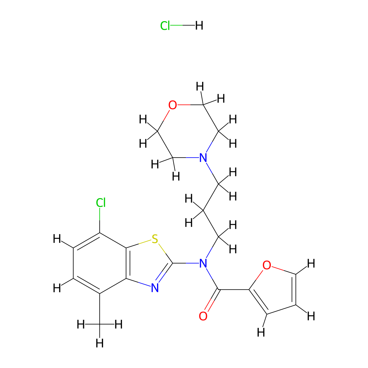 N-(7-chloro-4-methylbenzo[d]thiazol-2-yl)-N-(3-morpholinopropyl)furan-2-carboxamide hydrochloride molecular structure, CAS 1216617-11-6