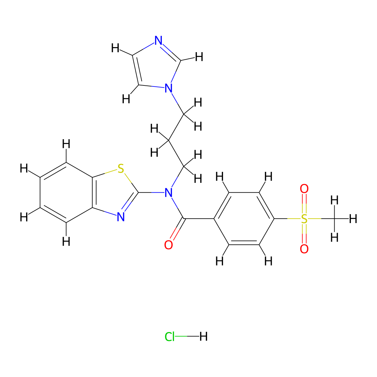 N-(3-(1H-imidazol-1-yl)propyl)-N-(benzo[d]thiazol-2-yl)-4-(methylsulfonyl)benzamide hydrochloride molecular structure, CAS 1216618-39-1