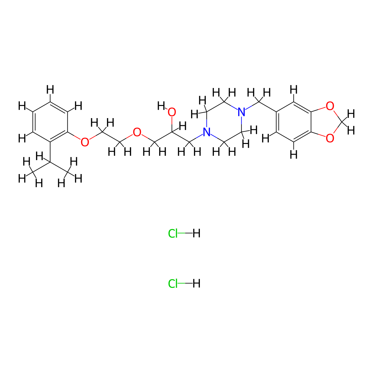 1-(4-(Benzo[d][1,3]dioxol-5-ylmethyl)piperazin-1-yl)-3-(2-(2-isopropylphenoxy)ethoxy)propan-2-ol dihydrochloride molecular structure, CAS 1216618-40-4