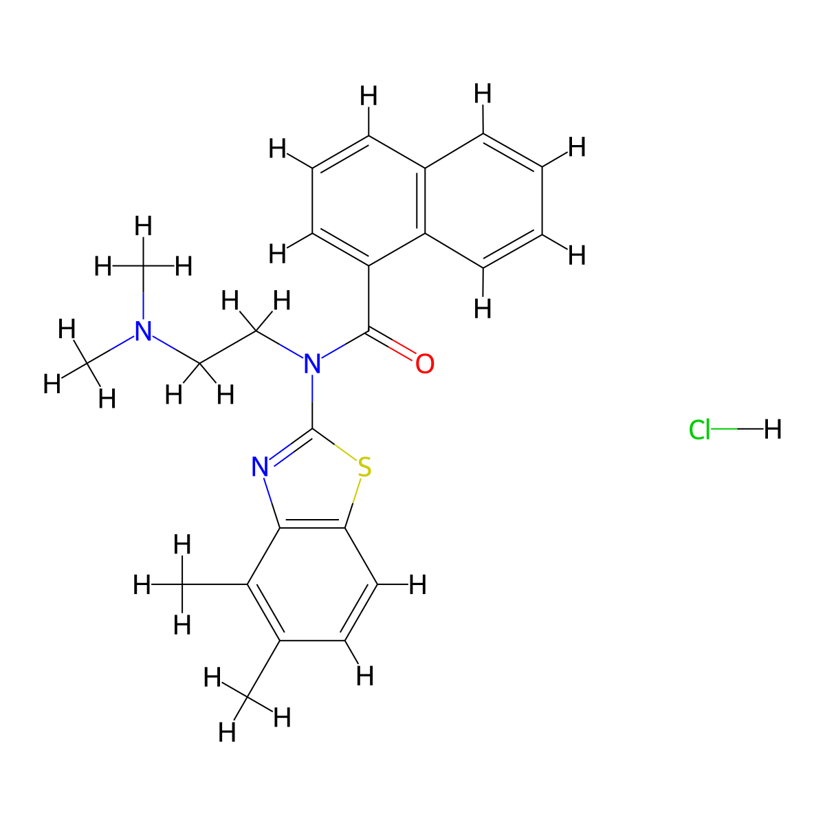 N-(2-(dimethylamino)ethyl)-N-(4,5-dimethylbenzo[d]thiazol-2-yl)-1-naphthamide hydrochloride molecular structure, CAS 1216619-44-1