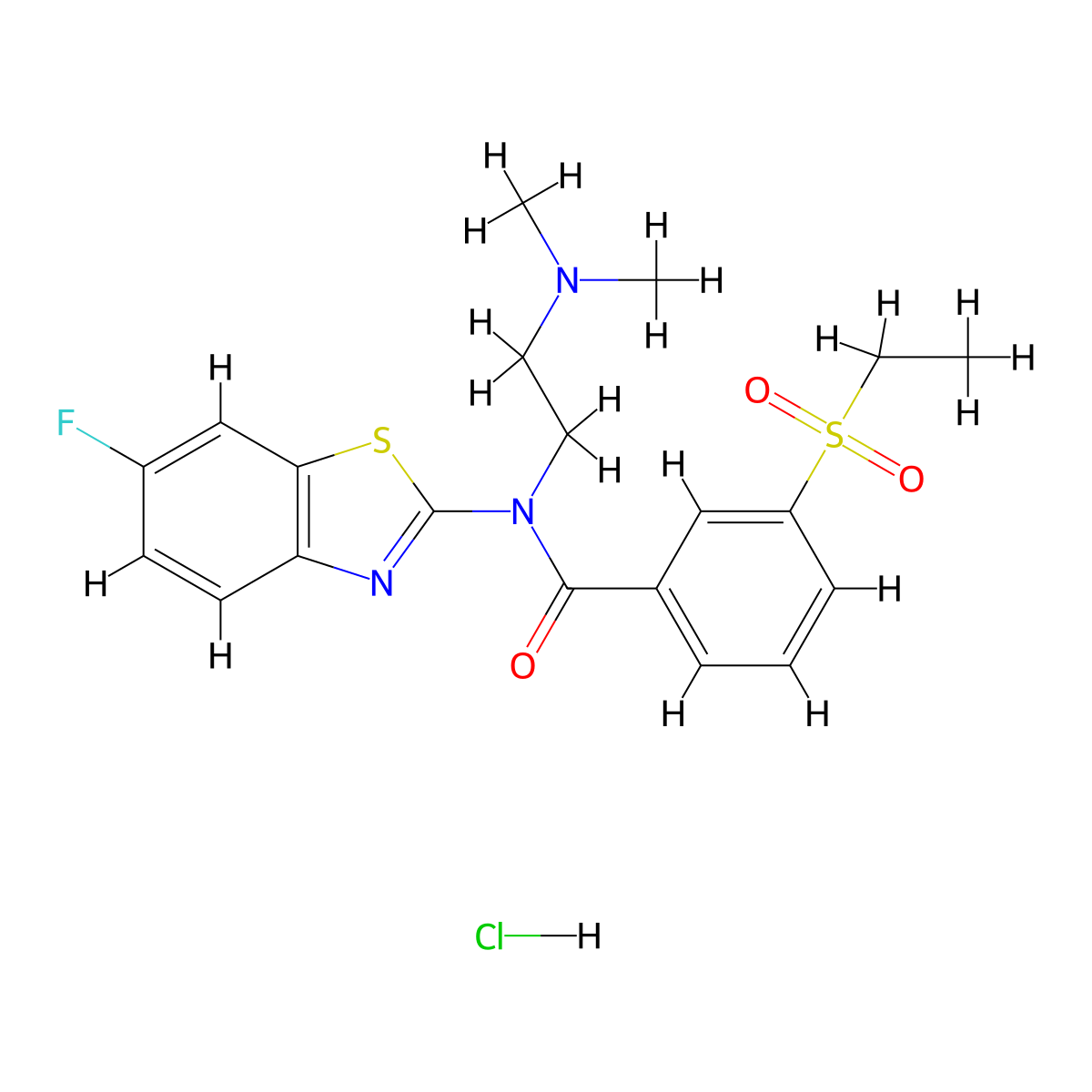 N-(2-(dimethylamino)ethyl)-3-(ethylsulfonyl)-N-(6-fluorobenzo[d]thiazol-2-yl)benzamide hydrochloride molecular structure, CAS 1216619-49-6