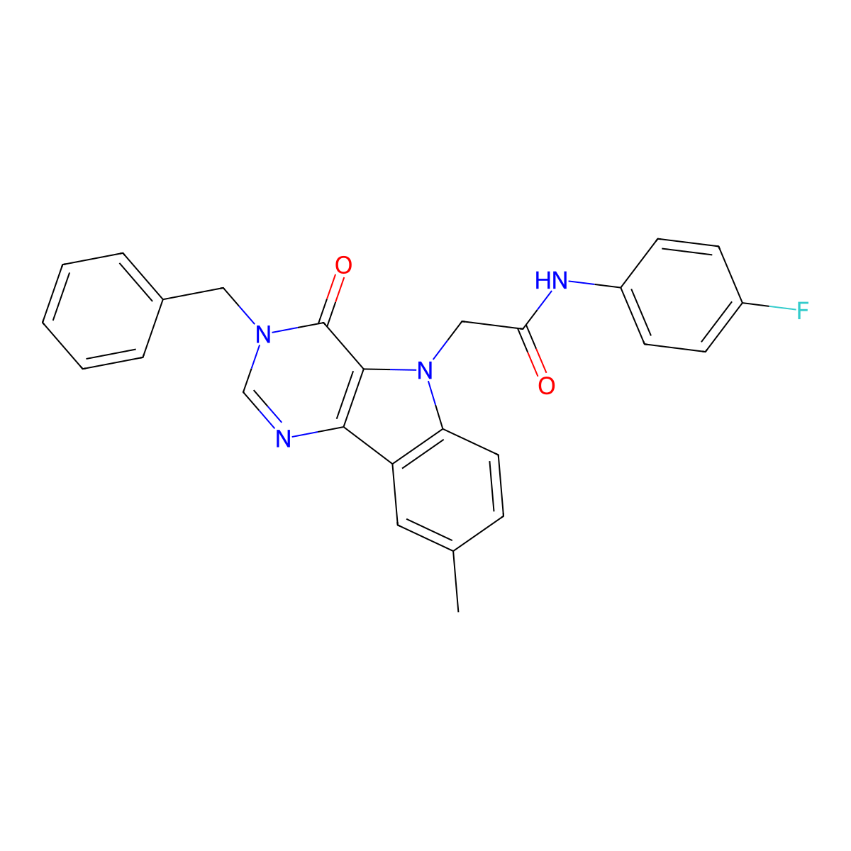 2-(3-benzyl-8-methyl-4-oxo-3H-pyrimido[5,4-b]indol-5(4H)-yl)-N-(4-fluorophenyl)acetamide molecular structure, CAS 1216620-03-9