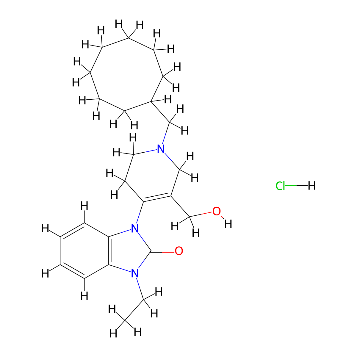 1-(1-(cyclooctylmethyl)-1,2,3,6-tetrahydro-5-(hydroxymethyl)-4-pyridinyl)-3-ethyl-1,3-dihydro-2Hbenimidazol-2-one molecular structure, CAS 1216621-00-9