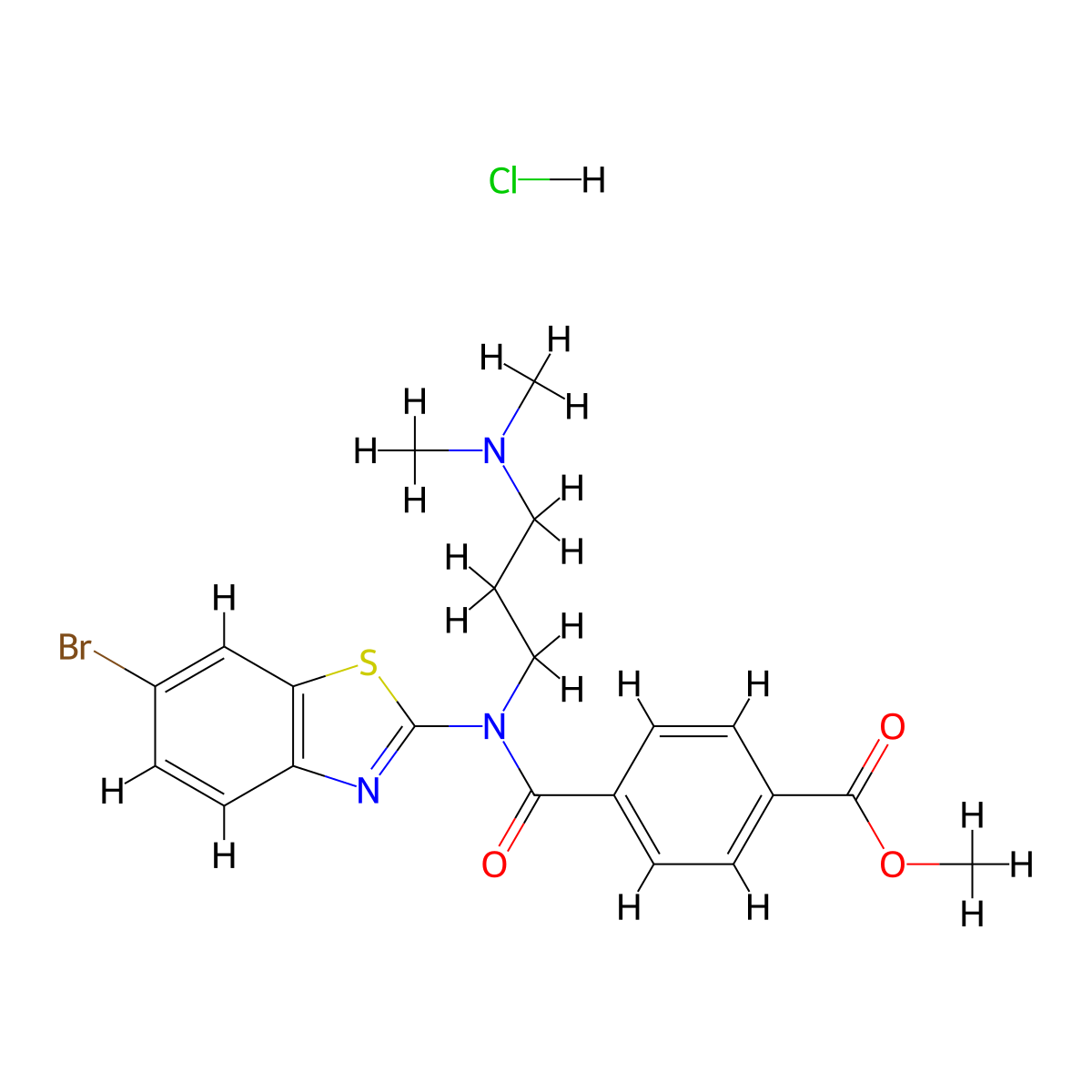Methyl 4-((6-bromobenzo[d]thiazol-2-yl)(3-(dimethylamino)propyl)carbamoyl)benzoate hydrochloride molecular structure, CAS 1216621-13-4
