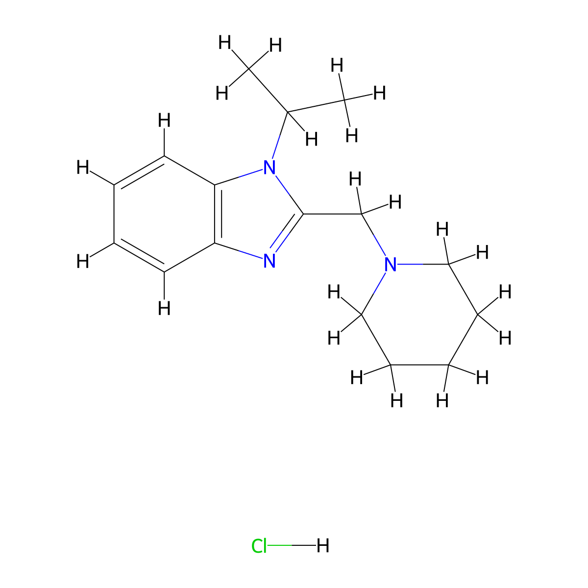 1-isopropyl-2-(piperidin-1-ylmethyl)-1H-benzo[d]imidazole hydrochloride molecular structure, CAS 1216621-26-9