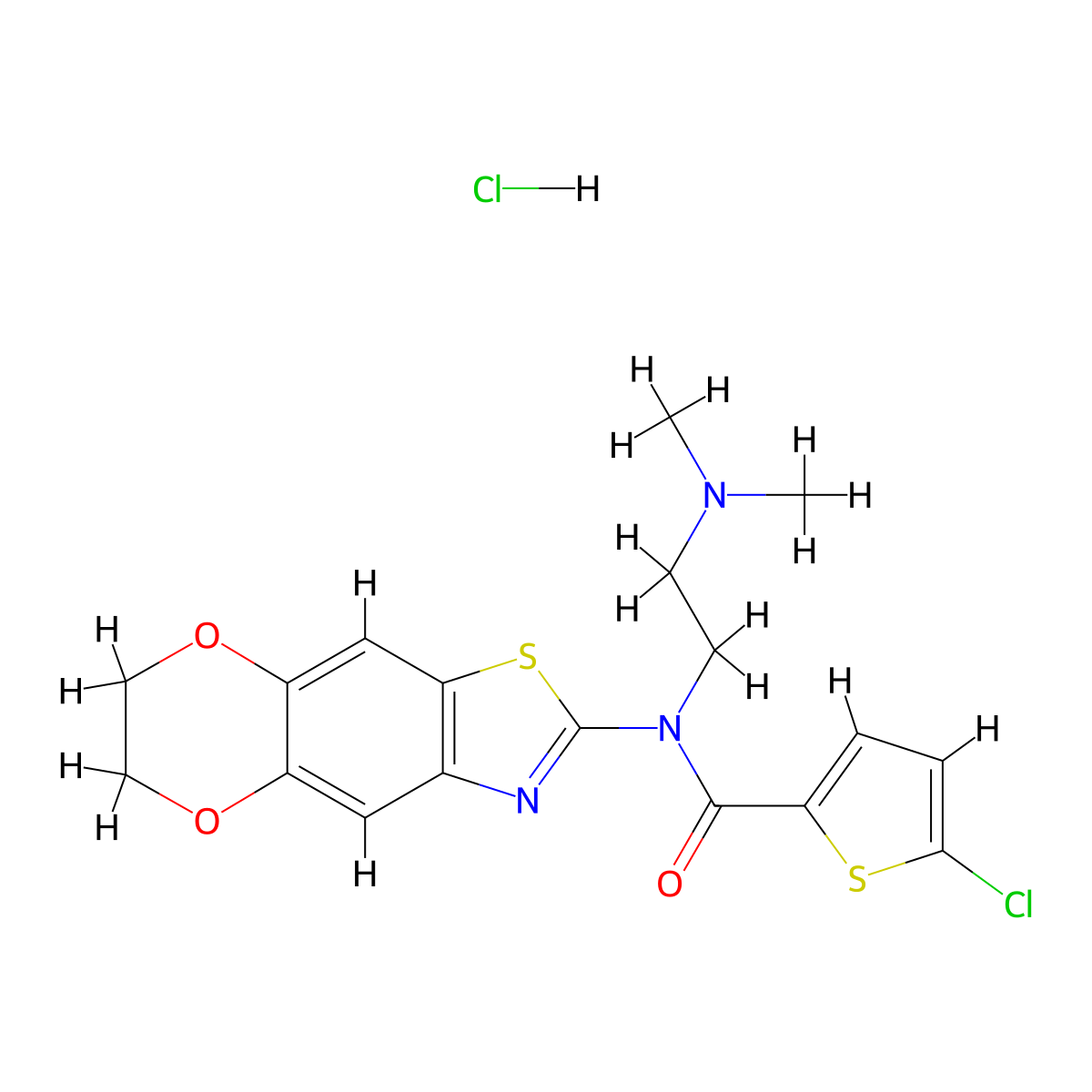 5-chloro-N-[2-(dimethylamino)ethyl]-N-{10,13-dioxa-4-thia-6-azatricyclo[7.4.0.0^{3,7}]trideca-1,3(7),5,8-tetraen-5-yl}thiophene-2-carboxamide hydrochloride molecular structure, CAS 1216622-99-9