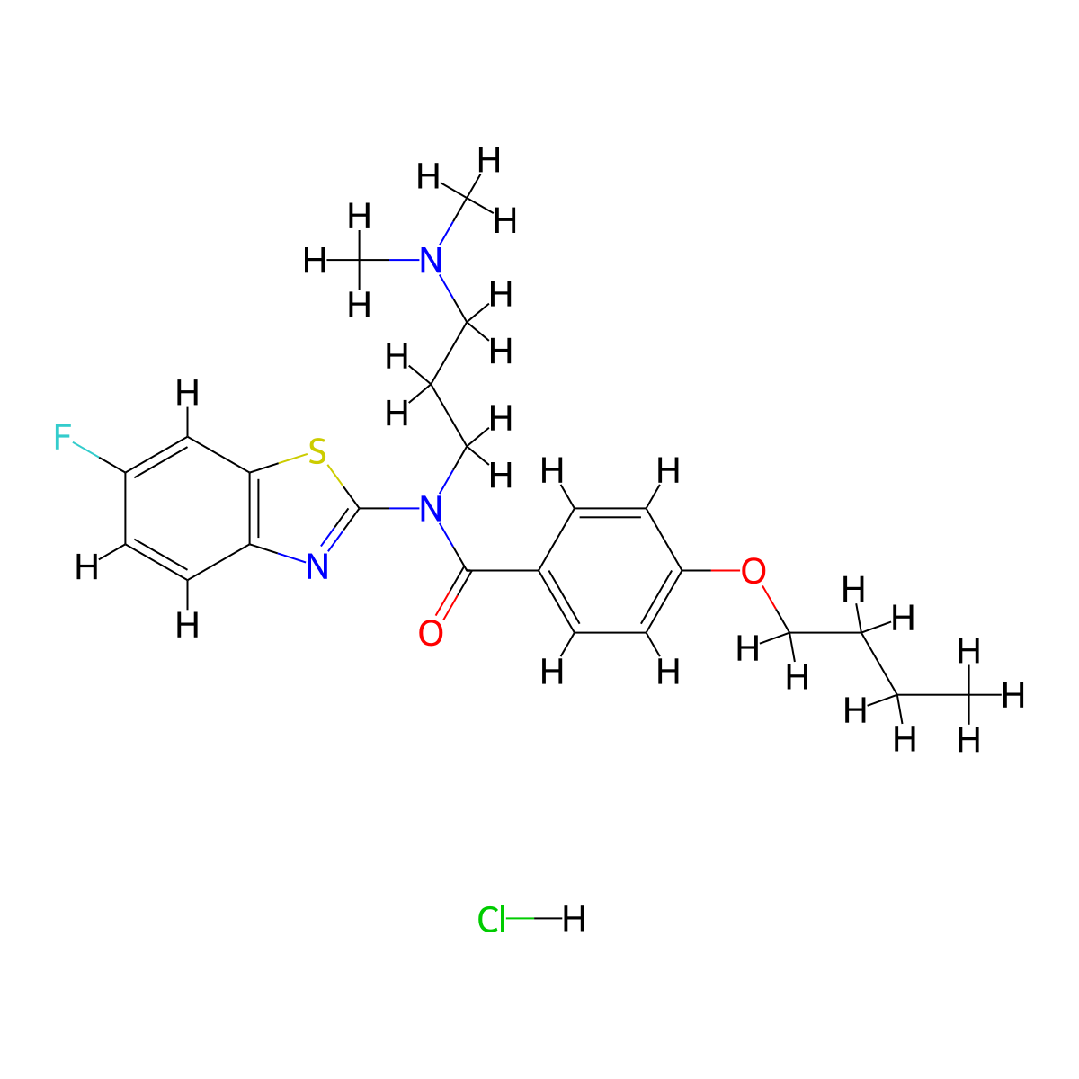 4-butoxy-N-(3-(dimethylamino)propyl)-N-(6-fluorobenzo[d]thiazol-2-yl)benzamide hydrochloride molecular structure, CAS 1216625-05-6
