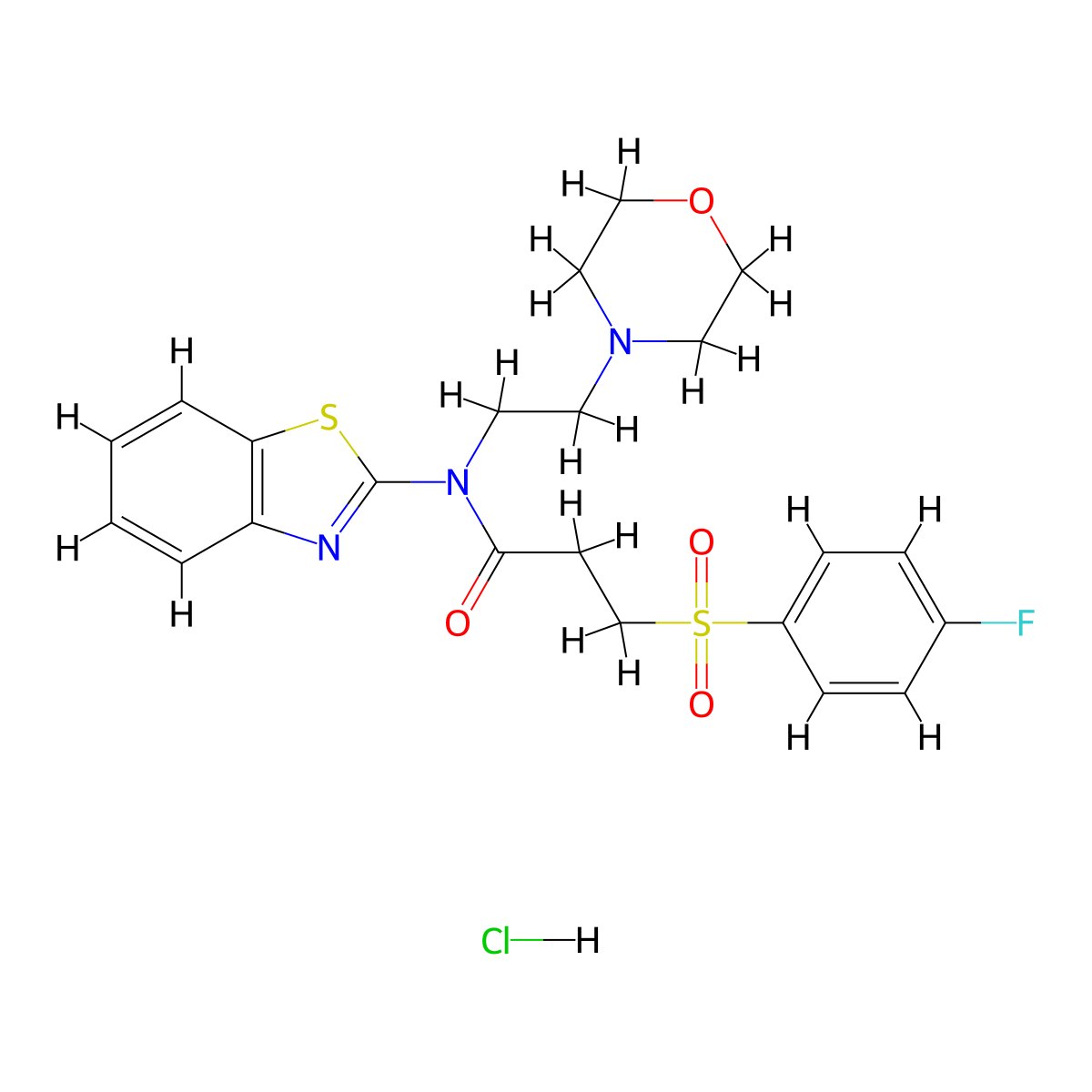 N-(benzo[d]thiazol-2-yl)-3-((4-fluorophenyl)sulfonyl)-N-(2-morpholinoethyl)propanamide hydrochloride molecular structure, CAS 1216625-14-7