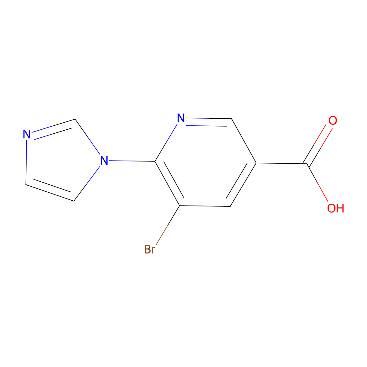 5-Bromo-6-(1H-imidazol-1-yl)nicotinic acid molecular structure, CAS 1216625-43-2