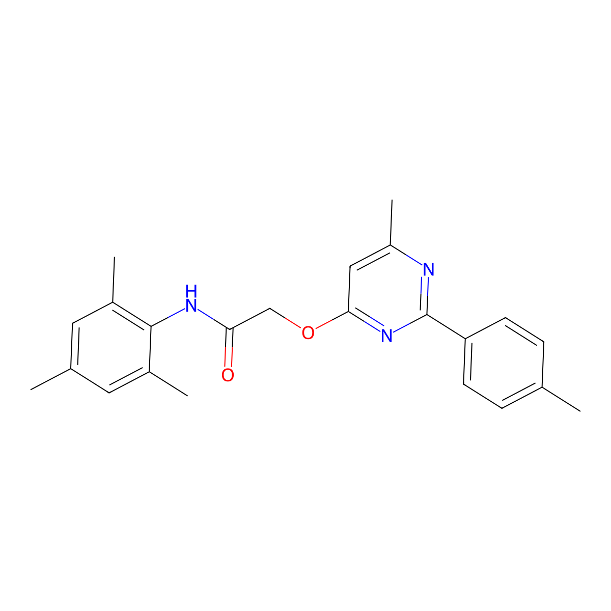 2-{[6-methyl-2-(4-methylphenyl)pyrimidin-4-yl]oxy}-N-(2,4,6-trimethylphenyl)acetamide molecular structure, CAS 1216628-72-6