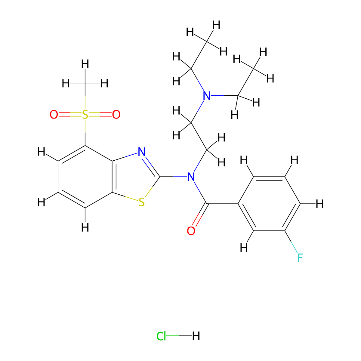 N-(2-(diethylamino)ethyl)-3-fluoro-N-(4-(methylsulfonyl)benzo[d]thiazol-2-yl)benzamide hydrochloride molecular structure, CAS 1216628-98-6