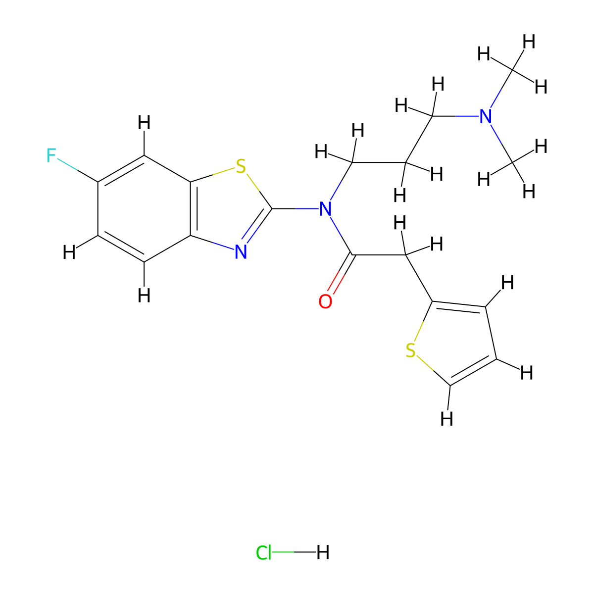 N-(3-(dimethylamino)propyl)-N-(6-fluorobenzo[d]thiazol-2-yl)-2-(thiophen-2-yl)acetamide hydrochloride molecular structure, CAS 1216629-25-2