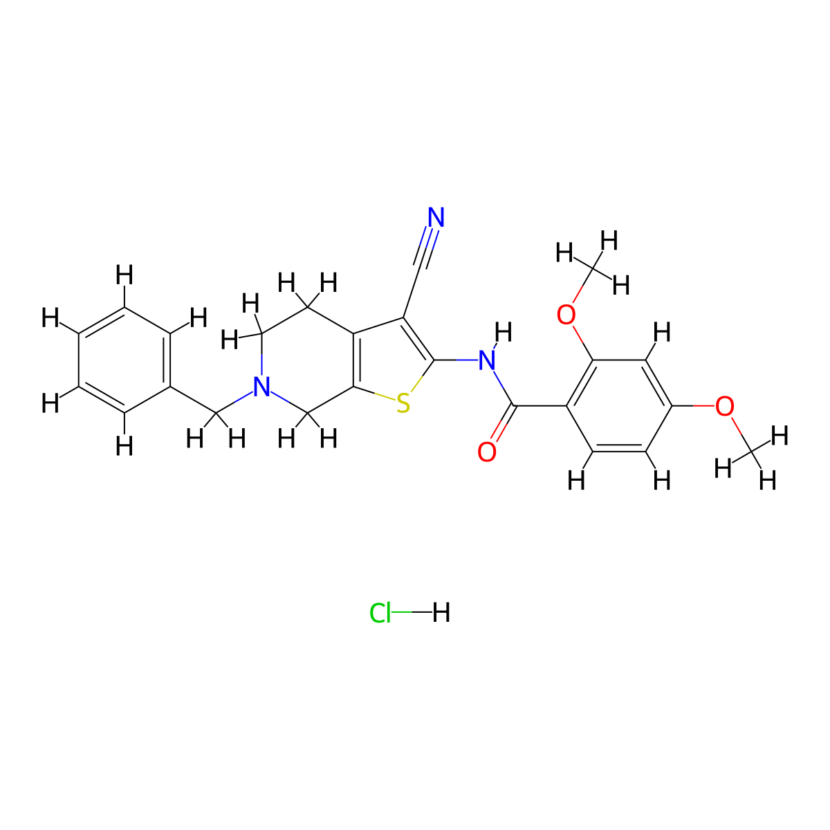 N-(6-benzyl-3-cyano-4,5,6,7-tetrahydrothieno[2,3-c]pyridin-2-yl)-2,4-dimethoxybenzamide hydrochloride molecular structure, CAS 1216629-35-4