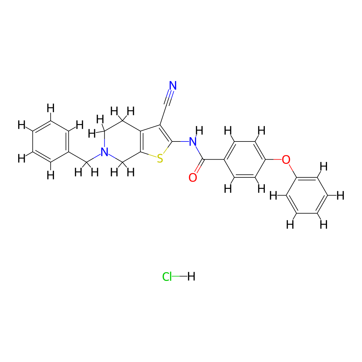 N-(6-benzyl-3-cyano-4,5,6,7-tetrahydrothieno[2,3-c]pyridin-2-yl)-4-phenoxybenzamide hydrochloride molecular structure, CAS 1216632-11-9
