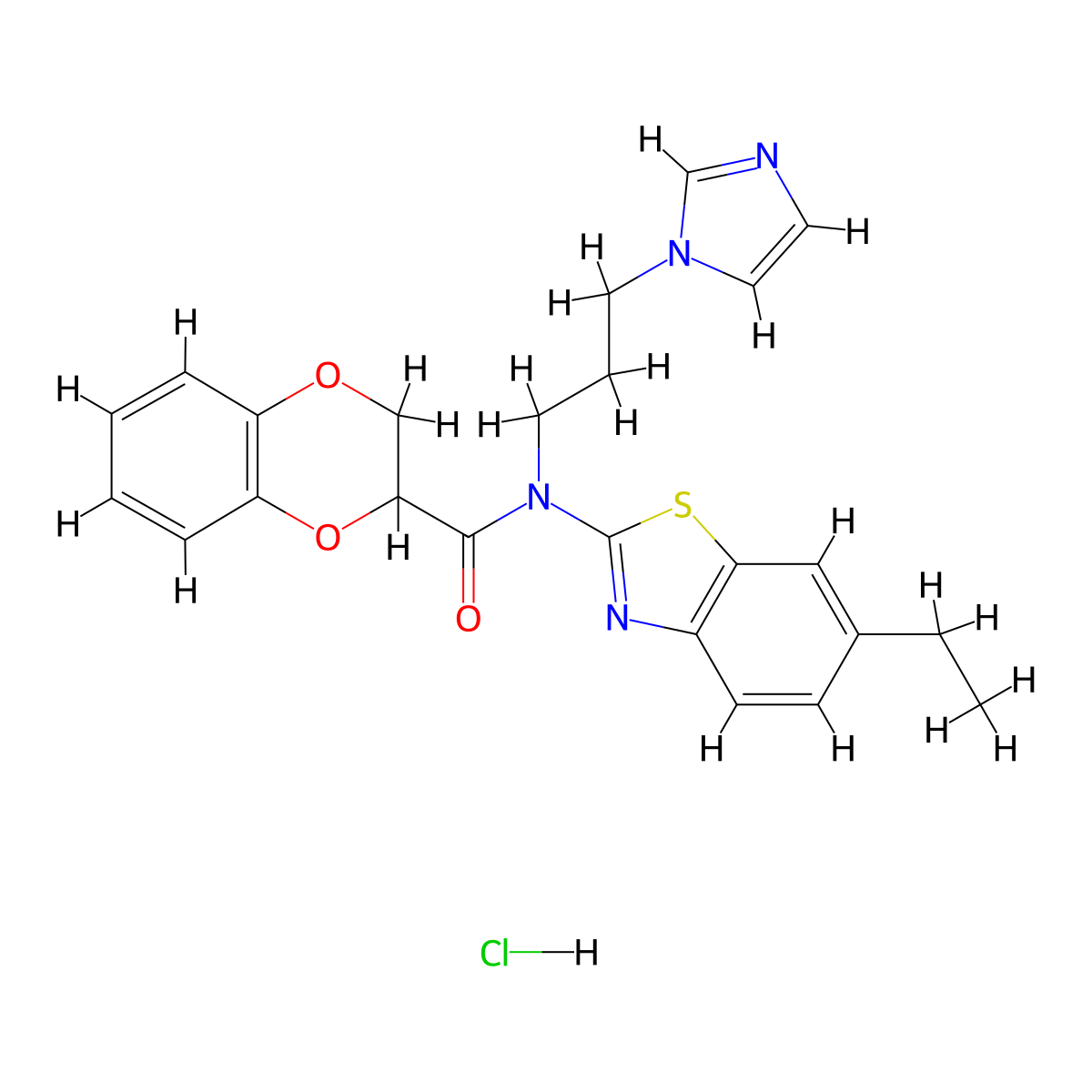 N-(3-(1H-imidazol-1-yl)propyl)-N-(6-ethylbenzo[d]thiazol-2-yl)-2,3-dihydrobenzo[b][1,4]dioxine-2-carboxamide hydrochloride molecular structure, CAS 1216632-64-2