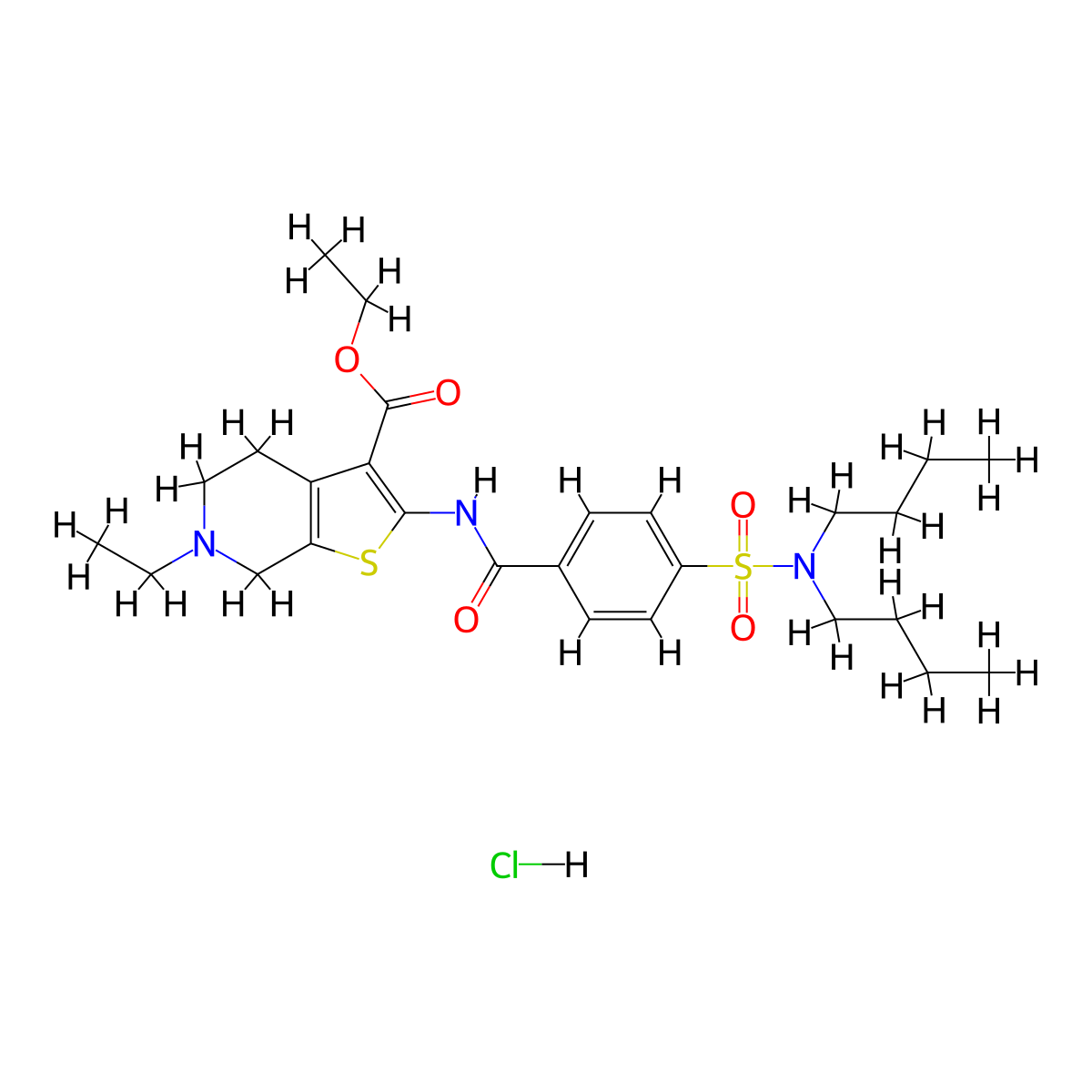 ethyl 2-(4-(N,N-dibutylsulfamoyl)benzamido)-6-ethyl-4,5,6,7-tetrahydrothieno[2,3-c]pyridine-3-carboxylate hydrochloride molecular structure, CAS 1216633-47-4