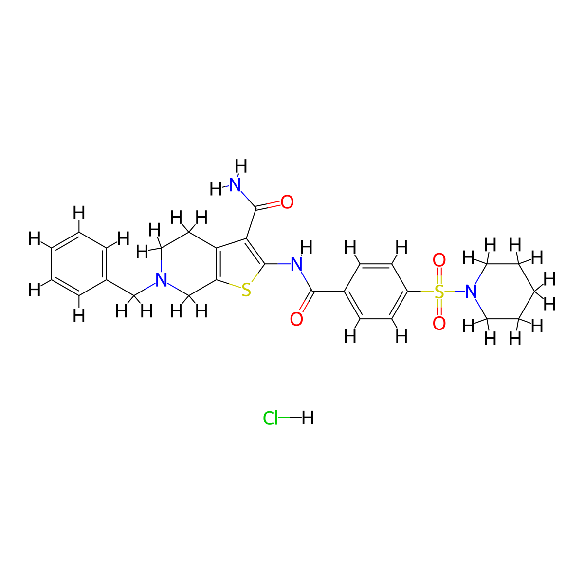 6-Benzyl-2-(4-(piperidin-1-ylsulfonyl)benzamido)-4,5,6,7-tetrahydrothieno[2,3-c]pyridine-3-carboxamide hydrochloride molecular structure, CAS 1216633-58-7