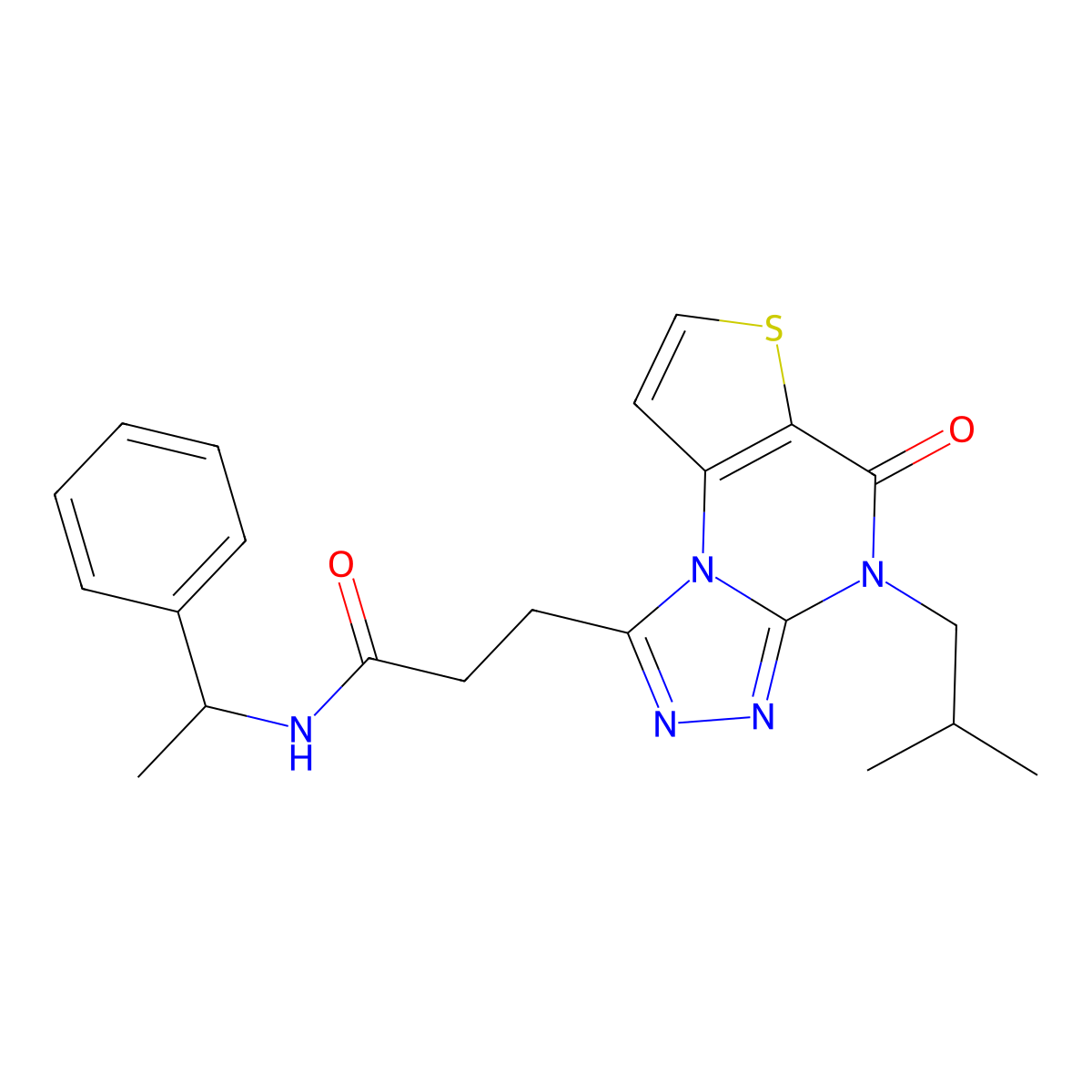 3-(4-isobutyl-5-oxo-4,5-dihydrothieno[2,3-e][1,2,4]triazolo[4,3-a]pyrimidin-1-yl)-N-(1-phenylethyl)propanamide molecular structure, CAS 1216636-00-8