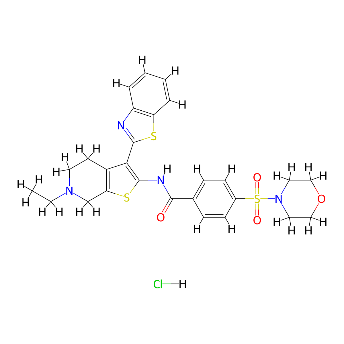 N-(3-(benzo[d]thiazol-2-yl)-6-ethyl-4,5,6,7-tetrahydrothieno[2,3-c]pyridin-2-yl)-4-(morpholinosulfonyl)benzamide hydrochloride molecular structure, CAS 1216636-18-8