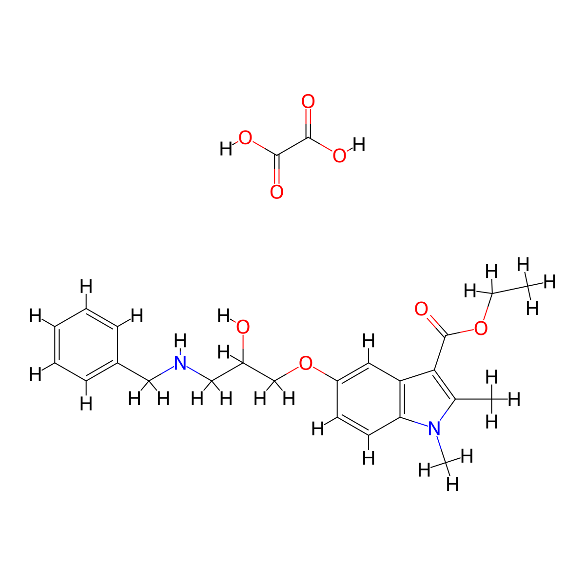 ethyl 5-[3-(benzylamino)-2-hydroxypropoxy]-1,2-dimethyl-1H-indole-3-carboxylate; oxalic acid molecular structure, CAS 1216636-62-2