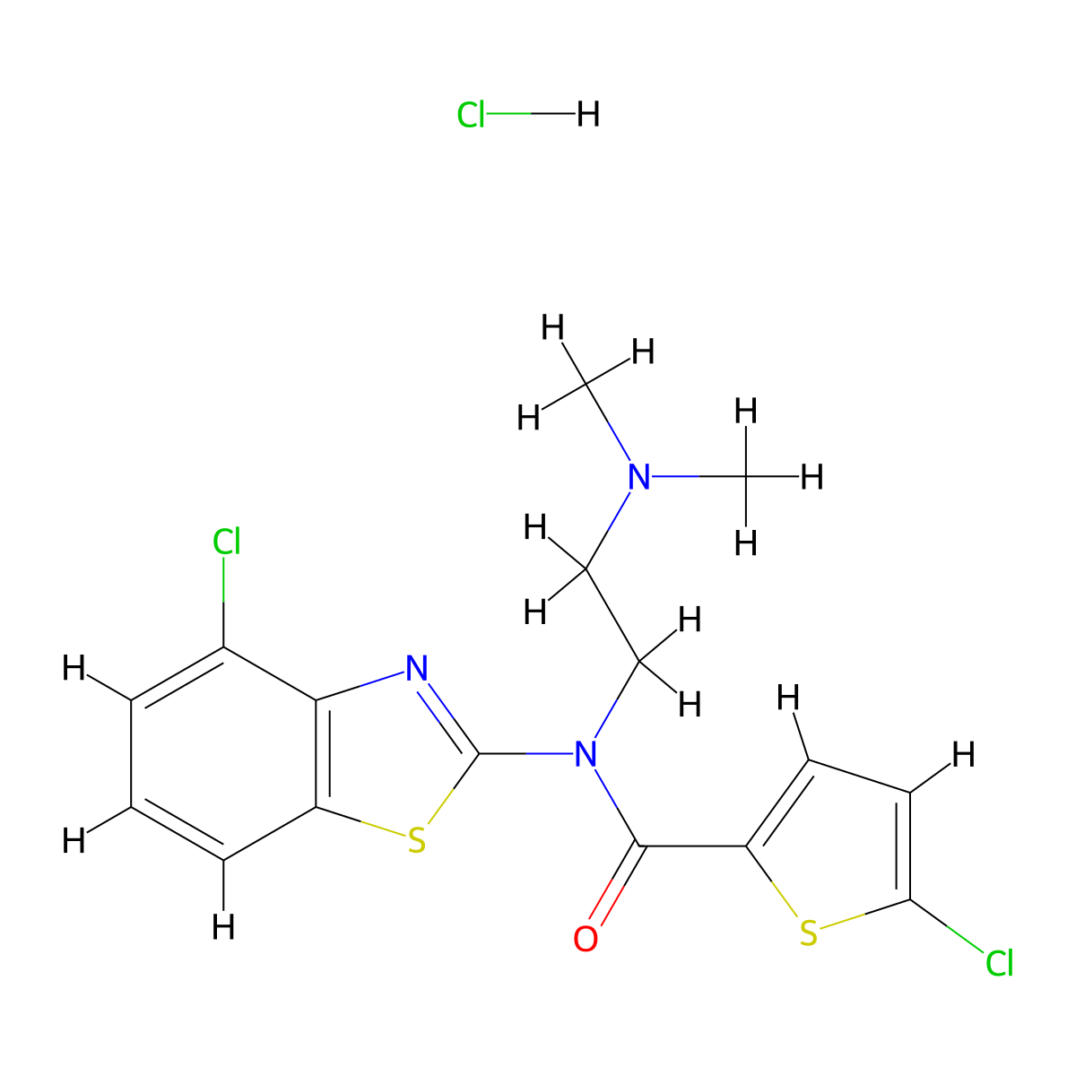 5-chloro-N-(4-chlorobenzo[d]thiazol-2-yl)-N-(2-(dimethylamino)ethyl)thiophene-2-carboxamide hydrochloride molecular structure, CAS 1216638-30-0