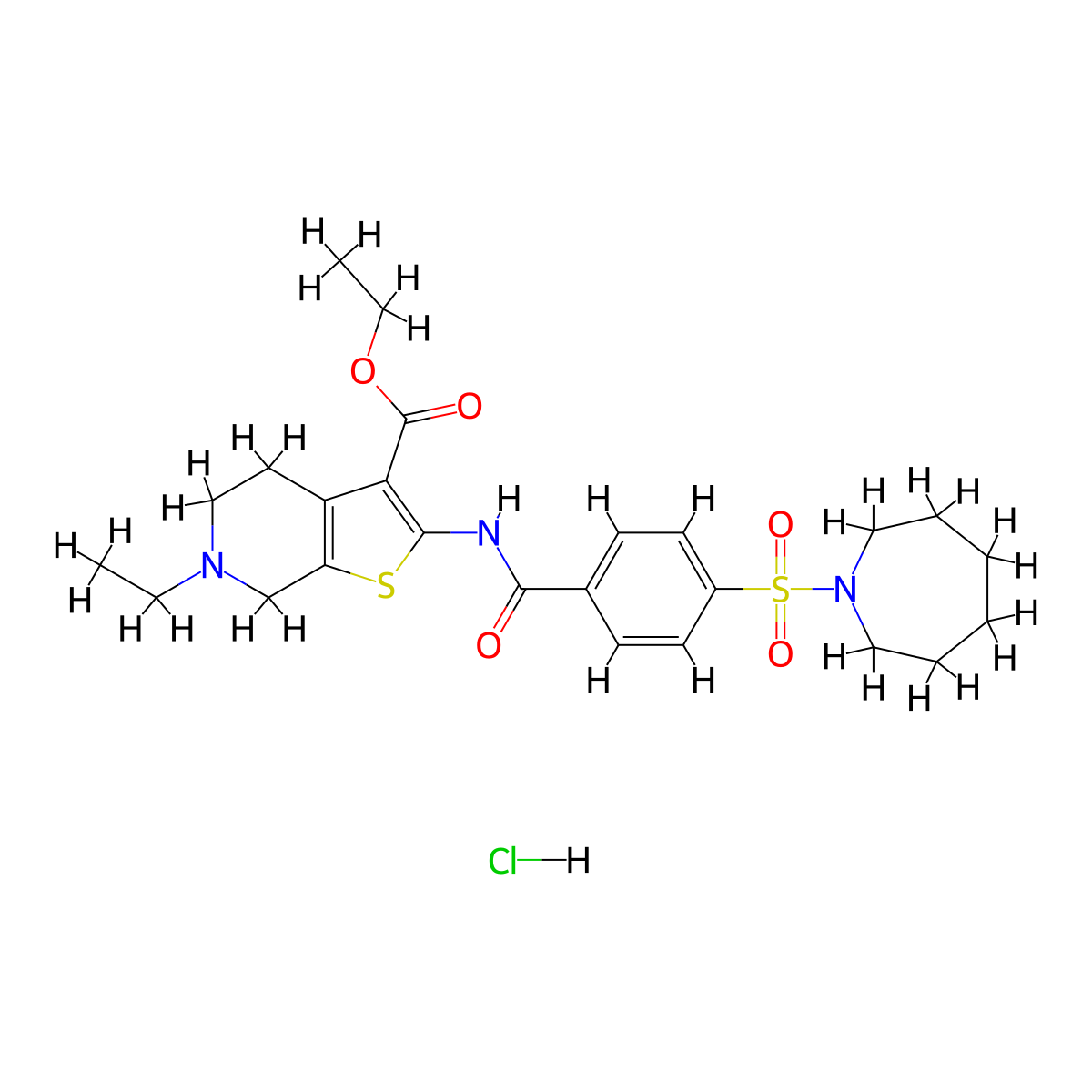 Ethyl 2-(4-(azepan-1-ylsulfonyl)benzamido)-6-ethyl-4,5,6,7-tetrahydrothieno[2,3-c]pyridine-3-carboxylate hydrochloride molecular structure, CAS 1216638-65-1