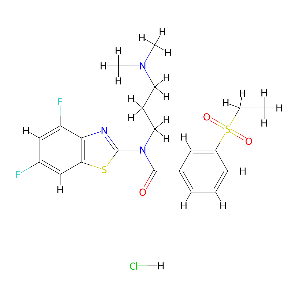 N-(4,6-difluorobenzo[d]thiazol-2-yl)-N-(3-(dimethylamino)propyl)-3-(ethylsulfonyl)benzamide hydrochloride molecular structure, CAS 1216639-61-0
