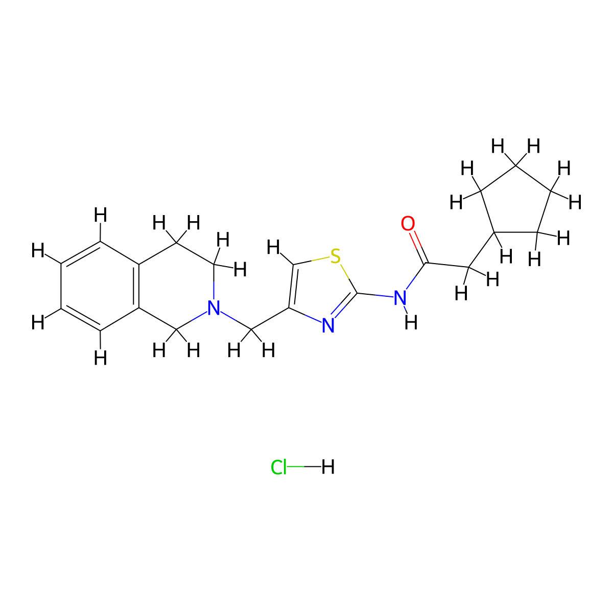 2-cyclopentyl-N-(4-((3,4-dihydroisoquinolin-2(1H)-yl)methyl)thiazol-2-yl)acetamide hydrochloride molecular structure, CAS 1216639-99-4