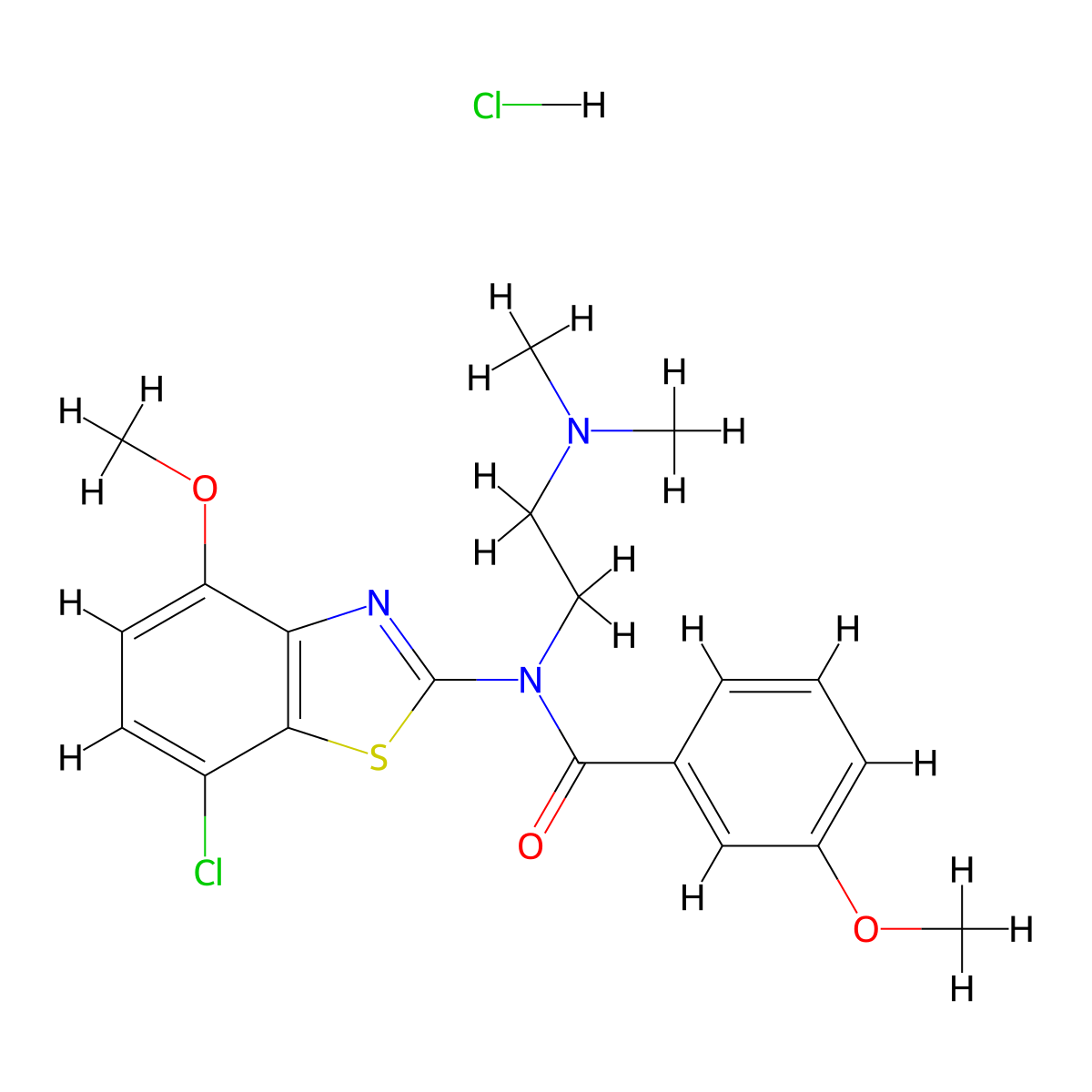 N-(7-chloro-4-methoxybenzo[d]thiazol-2-yl)-N-(2-(dimethylamino)ethyl)-3-methoxybenzamide hydrochloride molecular structure, CAS 1216641-42-7
