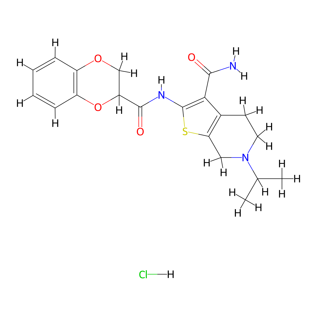 2-(2,3-Dihydrobenzo[b][1,4]dioxine-2-carboxamido)-6-isopropyl-4,5,6,7-tetrahydrothieno[2,3-c]pyridine-3-carboxamide hydrochloride molecular structure, CAS 1216644-50-6