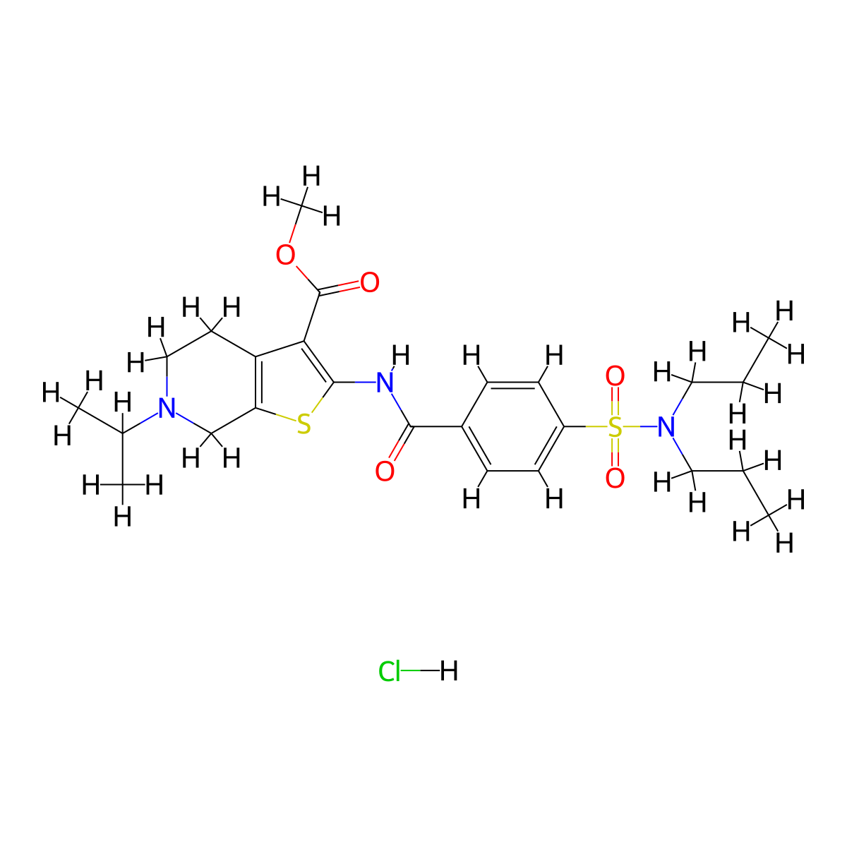 methyl 2-[4-(dipropylsulfamoyl)benzamido]-6-(propan-2-yl)-4H,5H,6H,7H-thieno[2,3-c]pyridine-3-carboxylate hydrochloride molecular structure, CAS 1216644-59-5