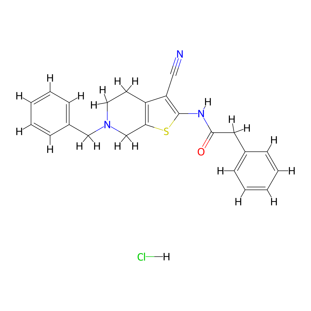 N-(6-benzyl-3-cyano-4,5,6,7-tetrahydrothieno[2,3-c]pyridin-2-yl)-2-phenylacetamide hydrochloride molecular structure, CAS 1216647-16-3