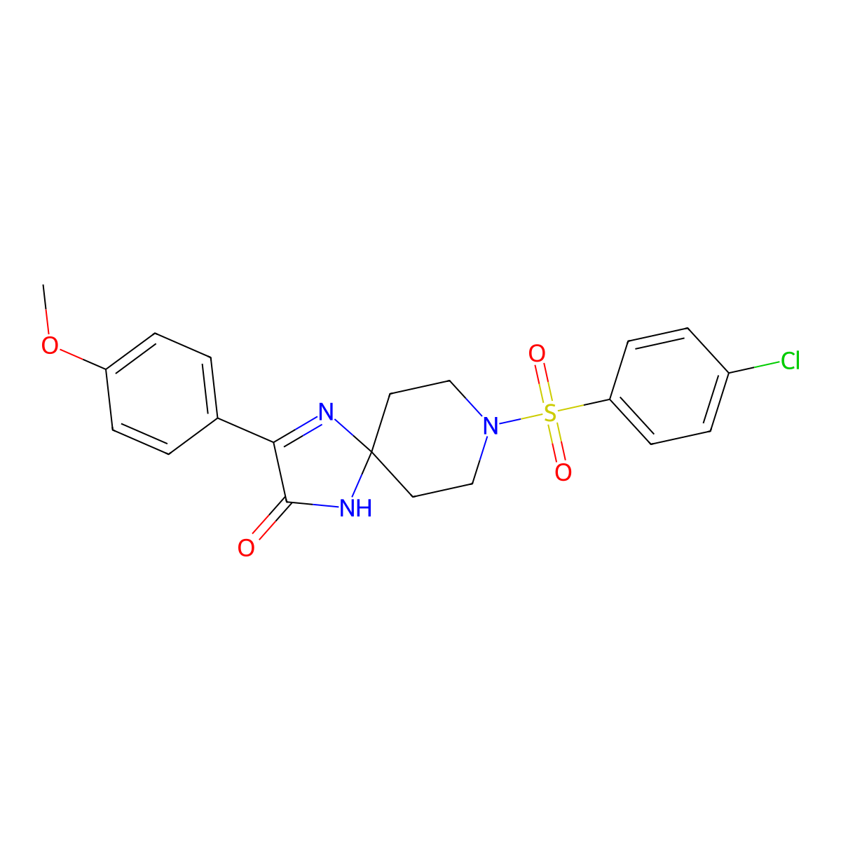 8-(4-Chlorobenzenesulfonyl)-3-(4-methoxyphenyl)-1,4,8-triazaspiro[4.5]dec-3-en-2-one molecular structure, CAS 1216647-59-4