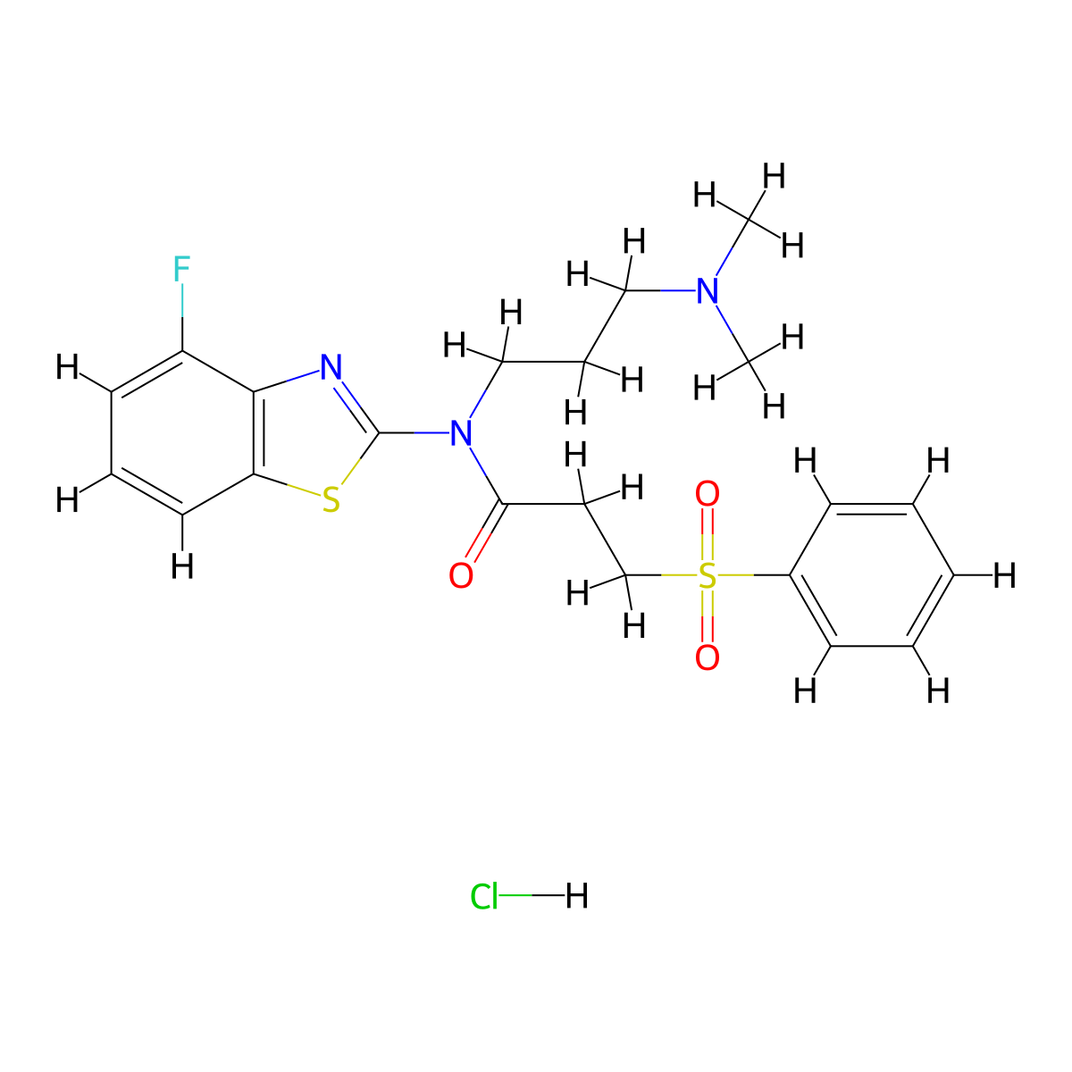 3-(Benzenesulfonyl)-N-[3-(dimethylamino)propyl]-N-(4-fluoro-1,3-benzothiazol-2-YL)propanamide hydrochloride molecular structure, CAS 1216648-57-5
