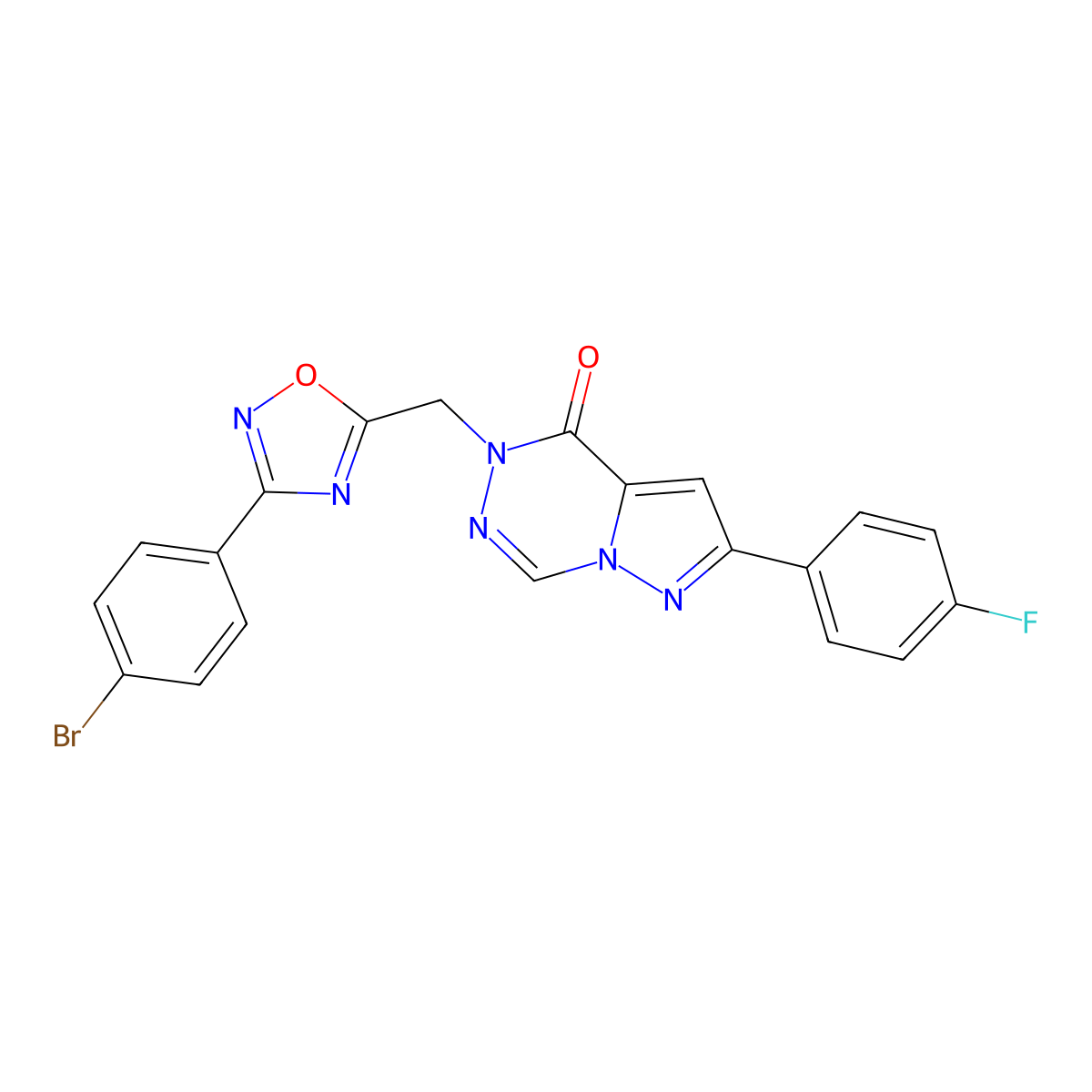 1-((3-(4-Bromophenyl)-1,2,4-oxadiazol-5-yl)methyl)-8-(4-fluorophenyl)pyrazolo[1,5-d][1,2,4]triazinone molecular structure, CAS 1216650-46-2