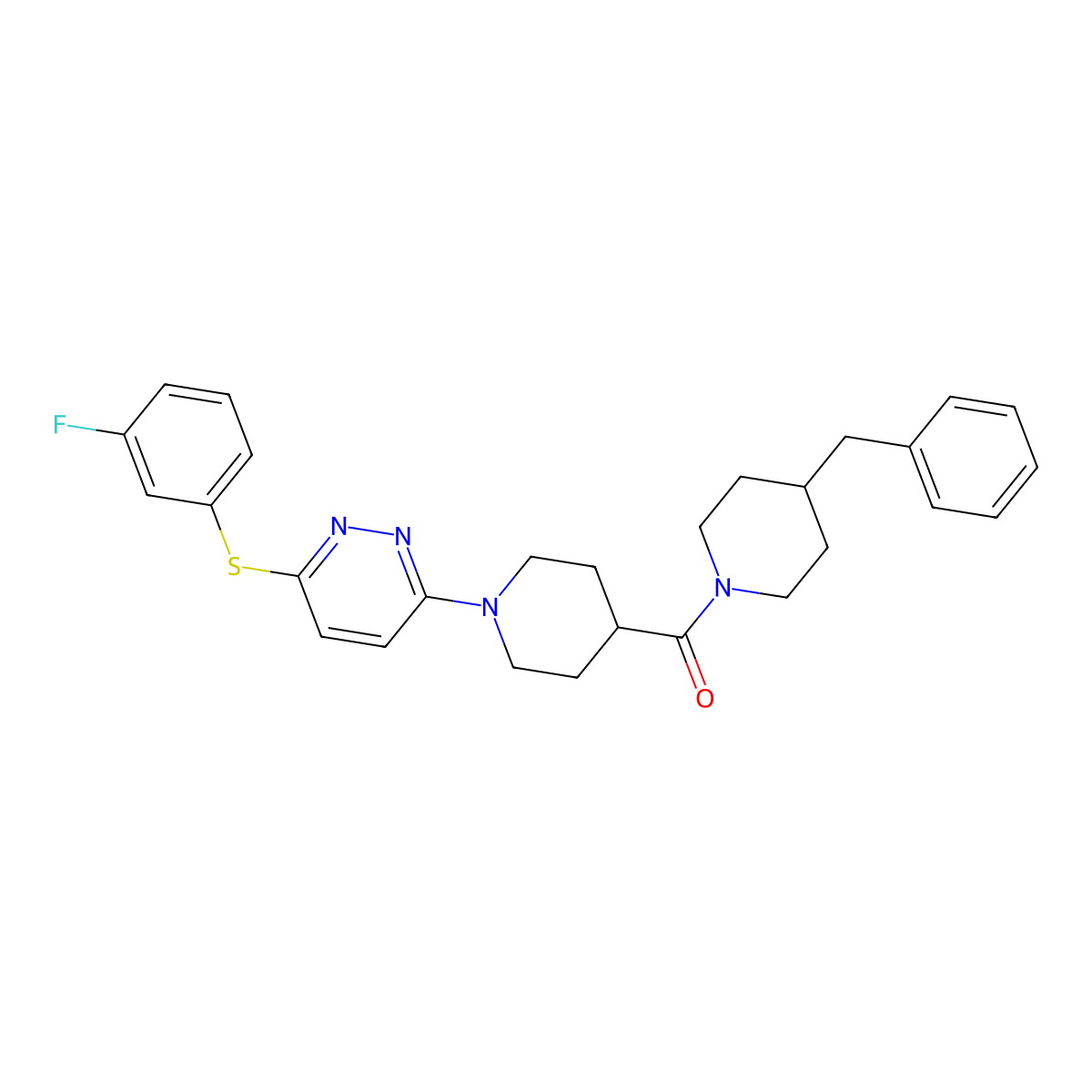 (4-Benzylpiperidin-1-yl)(1-(6-((3-fluorophenyl)thio)pyridazin-3-yl)piperidin-4-yl)methanone molecular structure, CAS 1216650-71-3