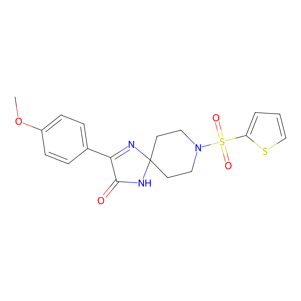 3-(4-Methoxyphenyl)-8-(thiophene-2-sulfonyl)-1,4,8-triazaspiro[4.5]dec-3-en-2-one molecular structure, CAS 1216652-55-9