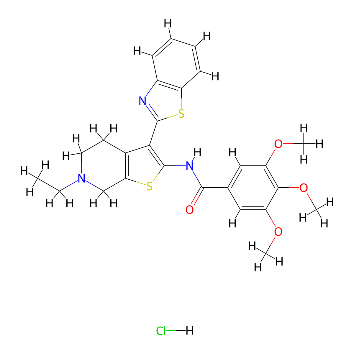 N-(3-(benzo[d]thiazol-2-yl)-6-ethyl-4,5,6,7-tetrahydrothieno[2,3-c]pyridin-2-yl)-3,4,5-trimethoxybenzamide hydrochloride molecular structure, CAS 1216654-60-2