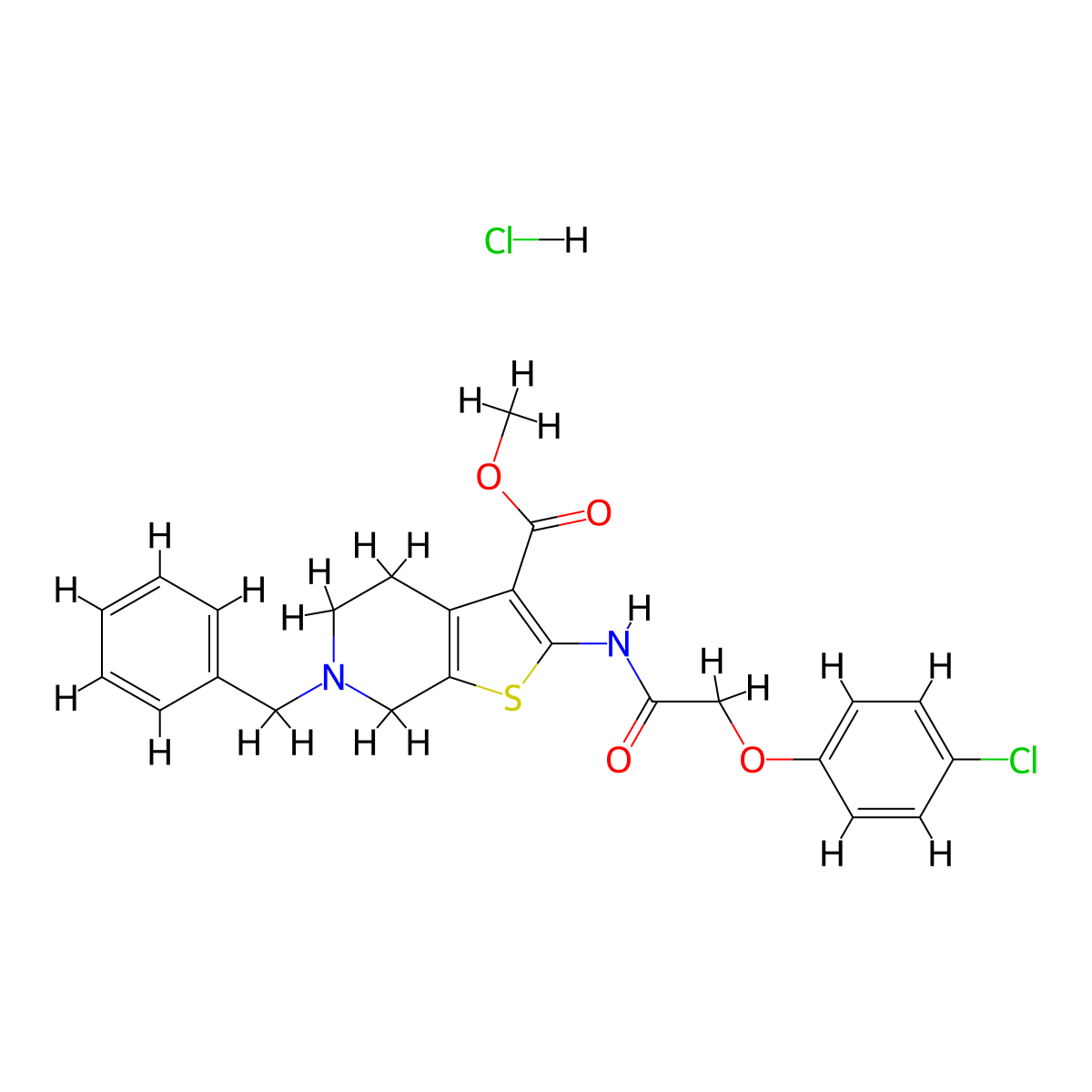 Methyl 6-benzyl-2-(2-(4-chlorophenoxy)acetamido)-4,5,6,7-tetrahydrothieno[2,3-c]pyridine-3-carboxylate hydrochloride molecular structure, CAS 1216654-61-3