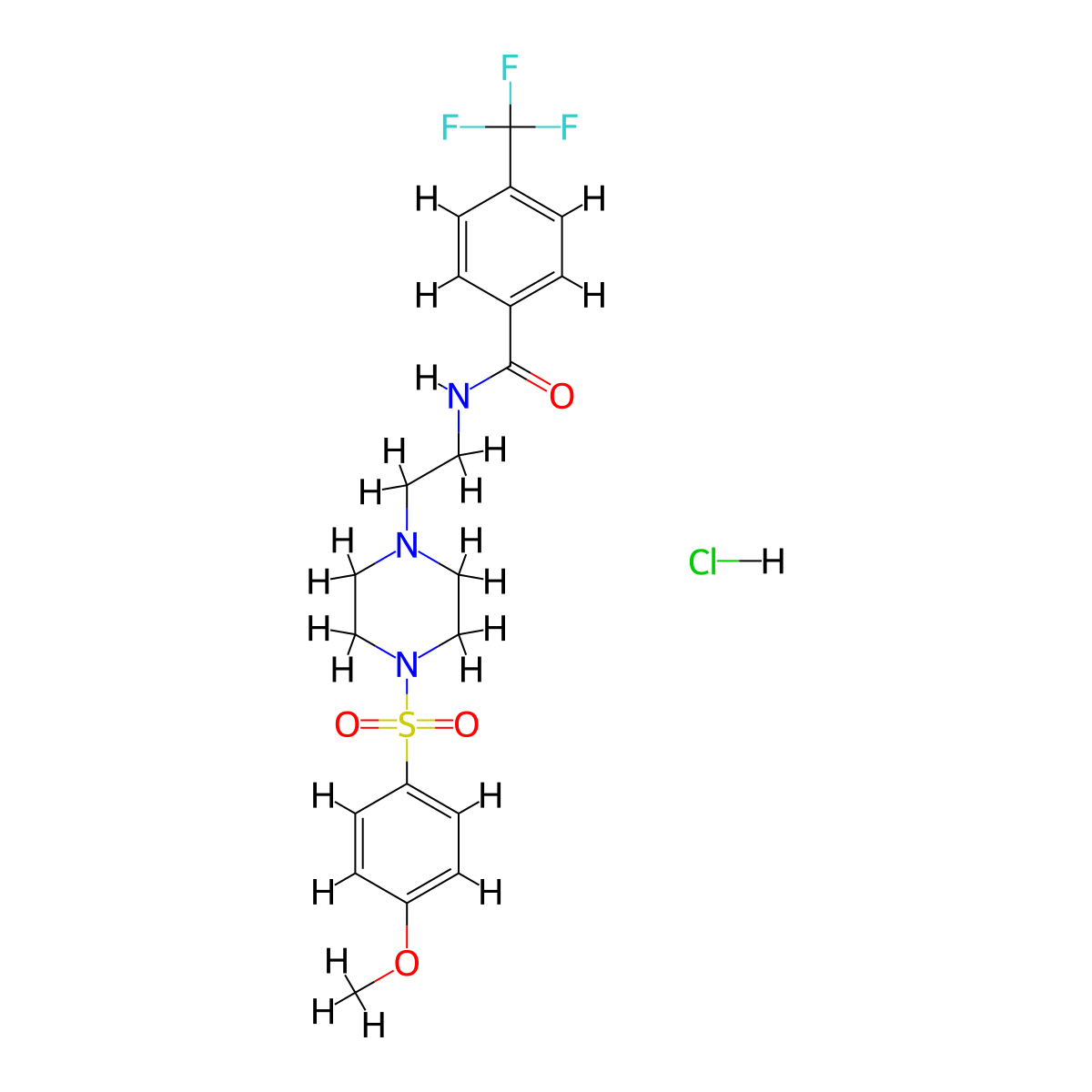 N-(2-(4-((4-methoxyphenyl)sulfonyl)piperazin-1-yl)ethyl)-4-(trifluoromethyl)benzamide hydrochloride molecular structure, CAS 1216654-72-6